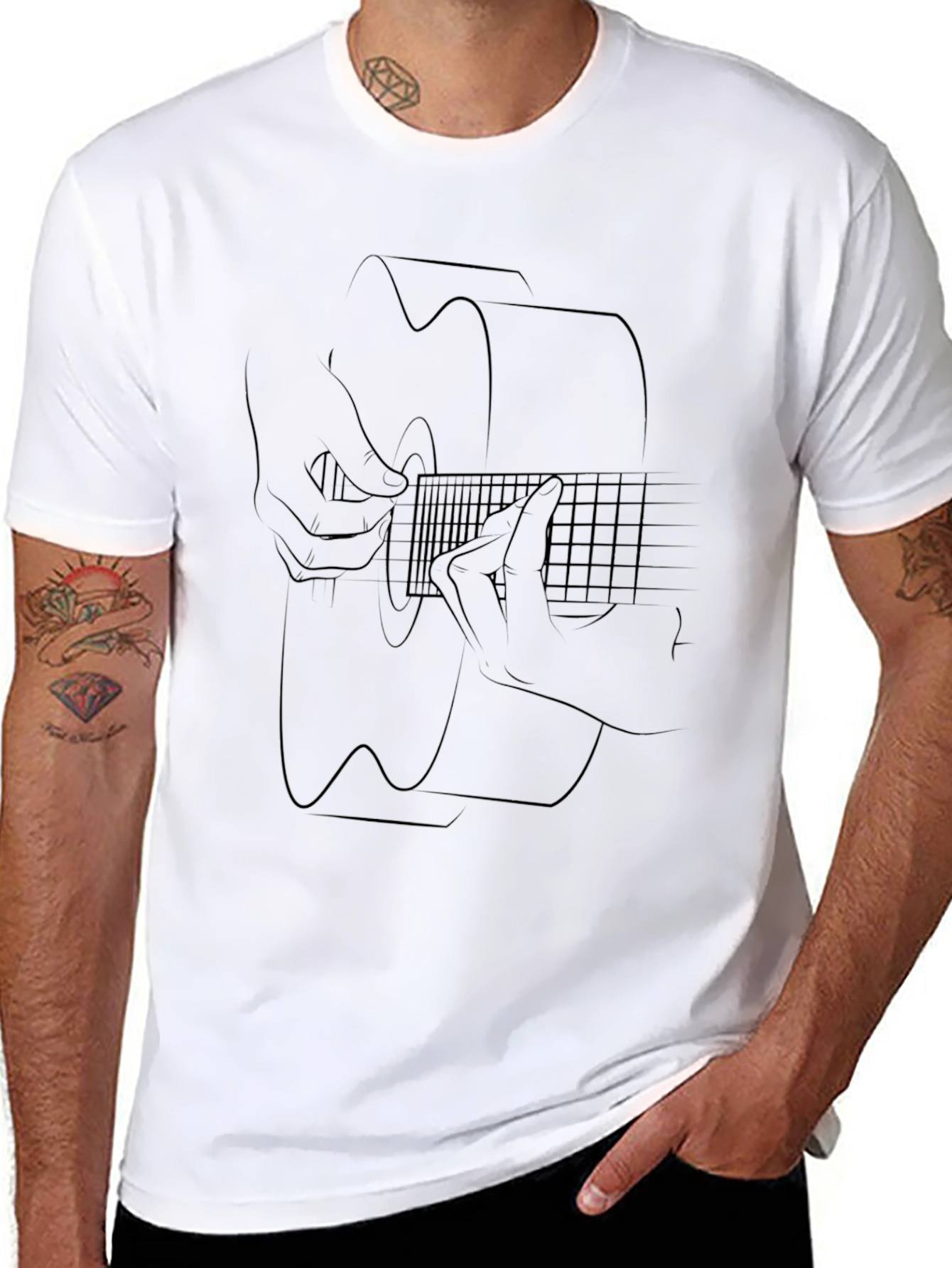 Acoustic Guitar Line Art T-Shirt - Black