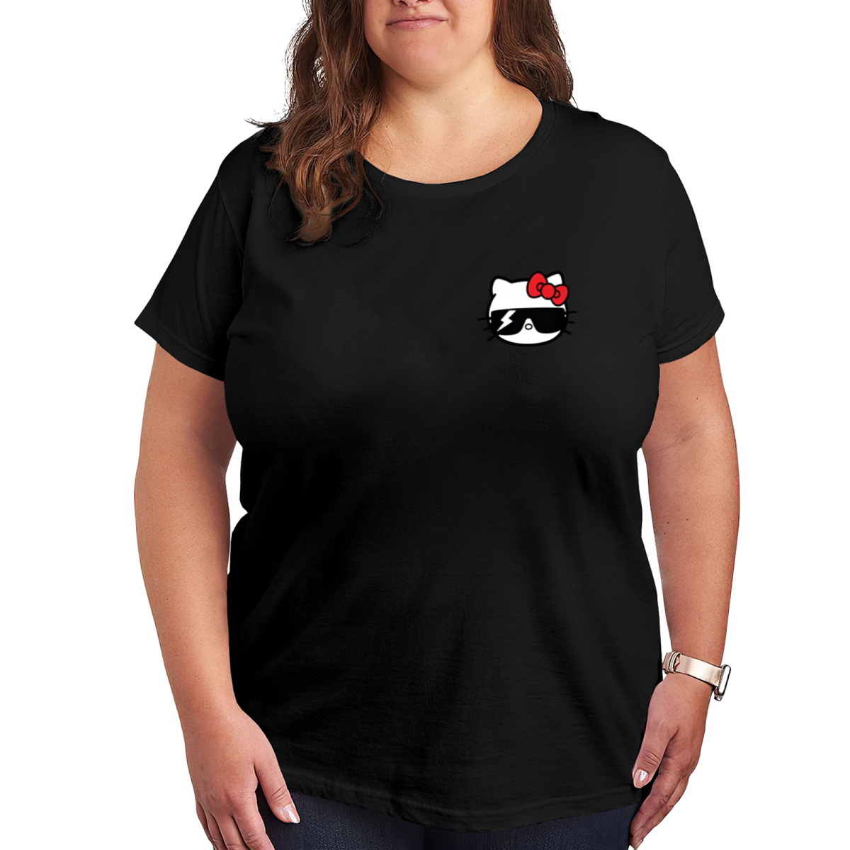 Cool Sunglasses Hello Kitty Chest Logo Plus Size Women T?Shirt