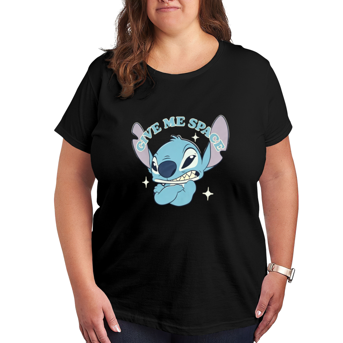 Sassy ¡°Give Me Space¡± Stitch Plus?Size Black Ladies Tee