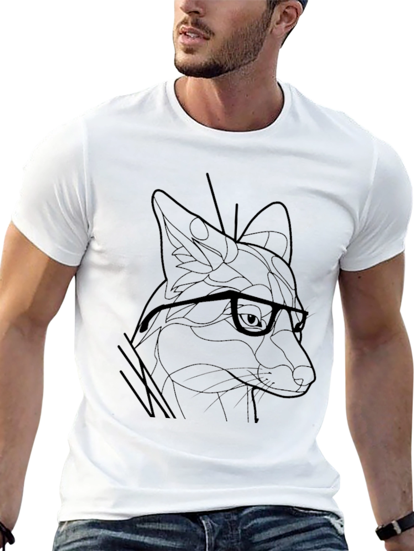 Fox in Glasses Graphic Tee - Stylish Black T-Shirt