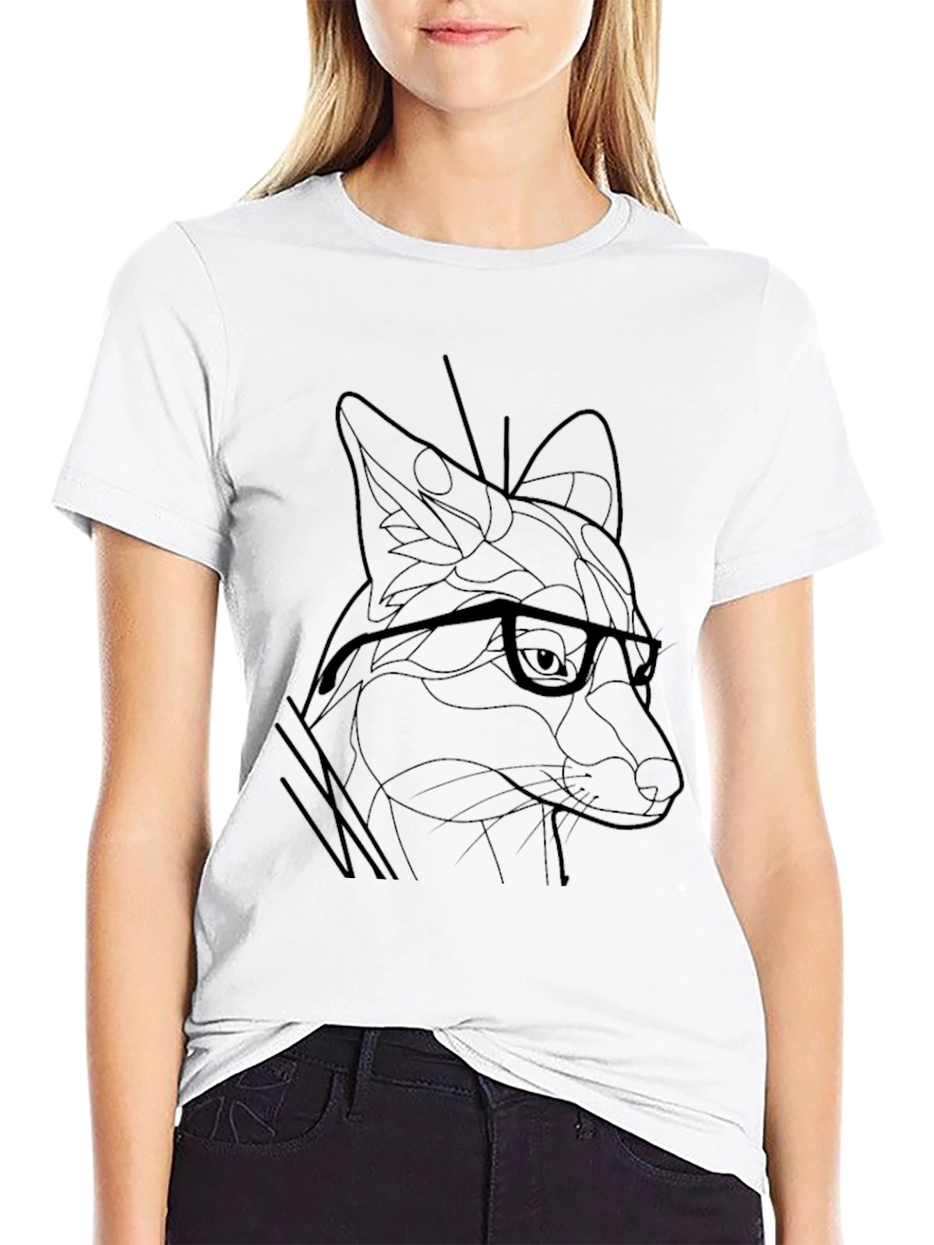 Fox in Glasses Graphic Tee - Stylish Black T-Shirt