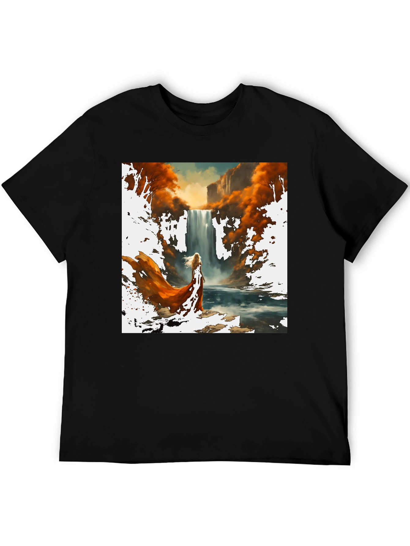 Waterfall Art Print Black T-Shirt