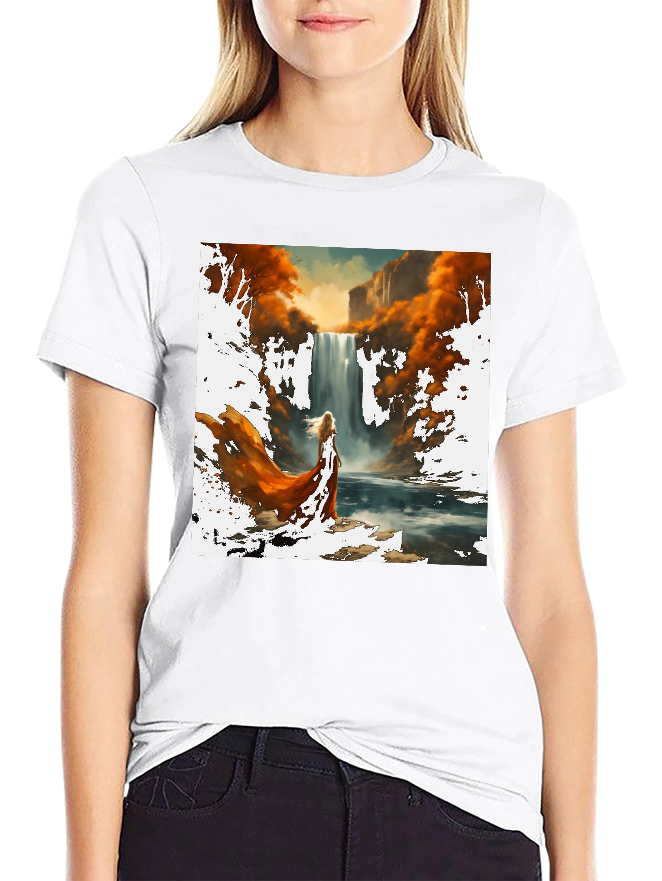 Waterfall Art Print Black T-Shirt