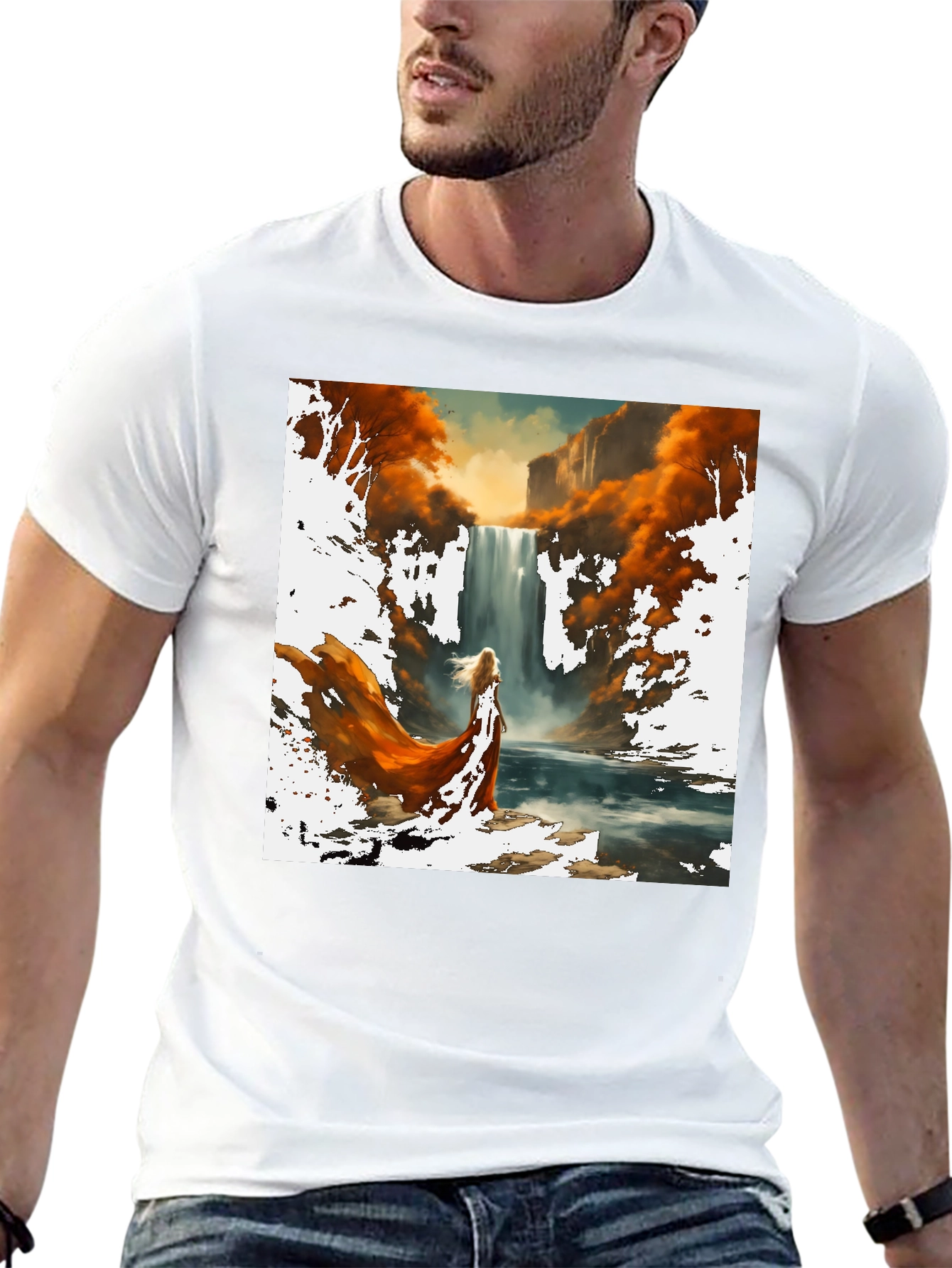 Waterfall Art Print Black T-Shirt