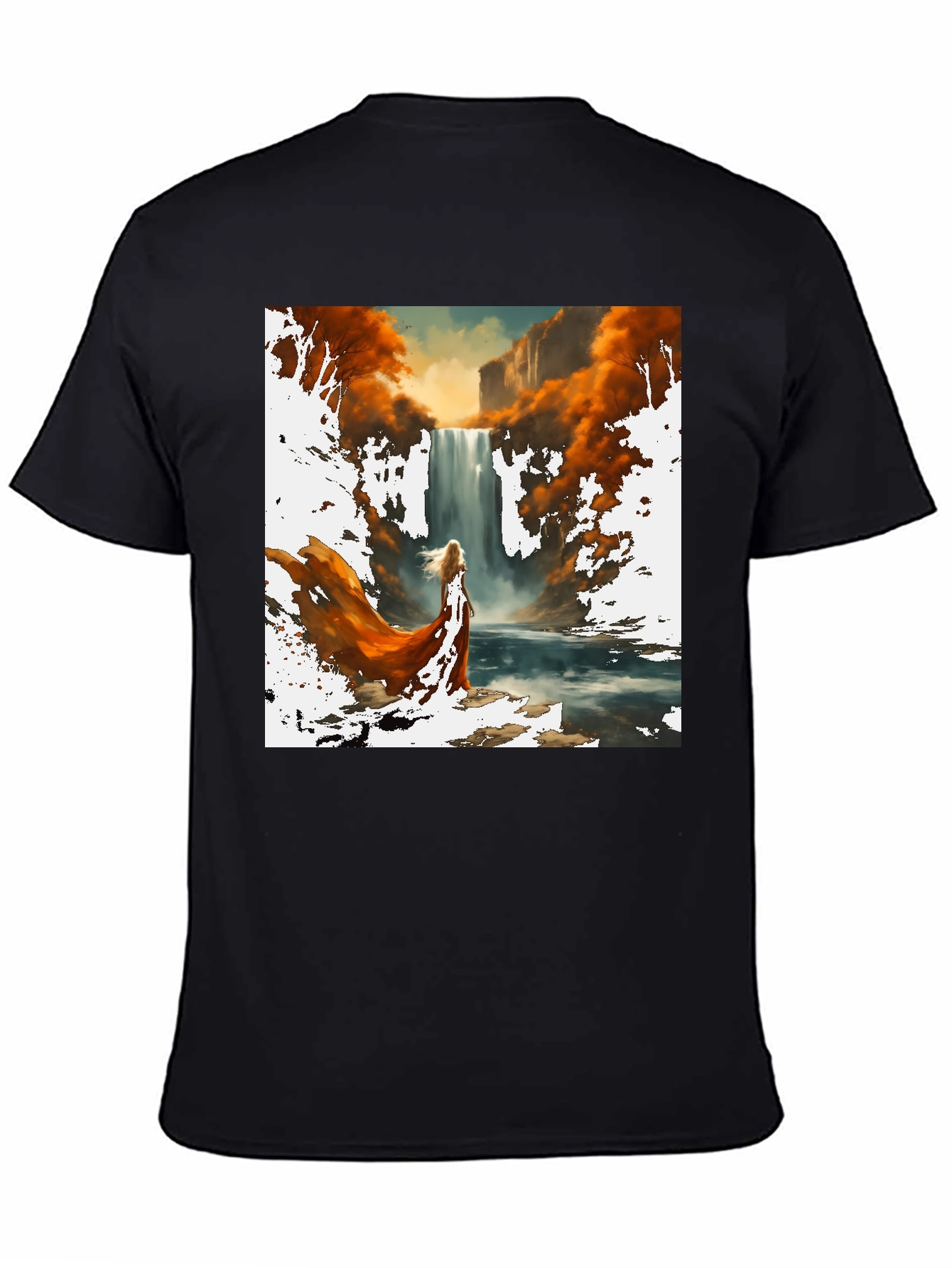 Waterfall Art Print Black T-Shirt