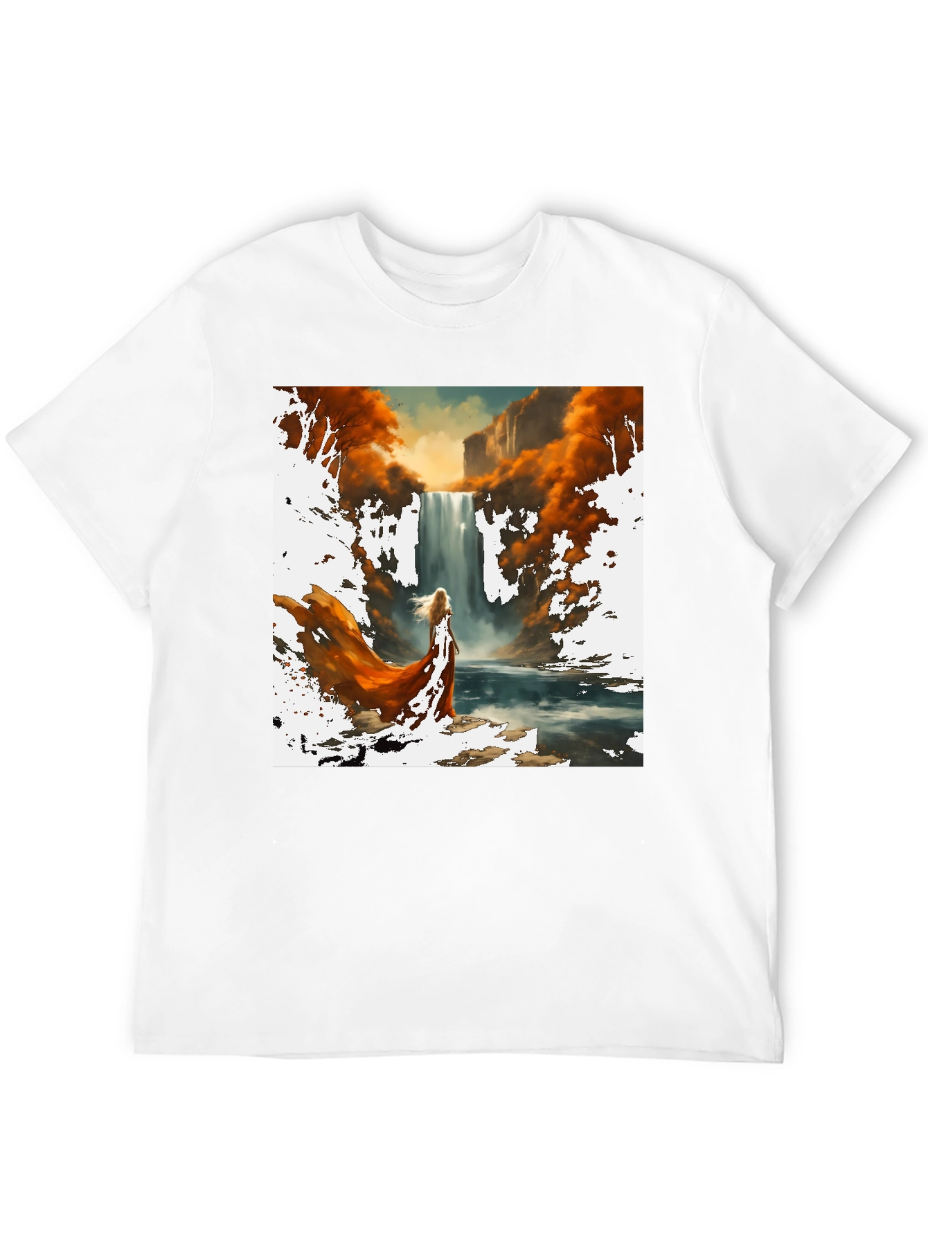 Waterfall Art Print Black T-Shirt