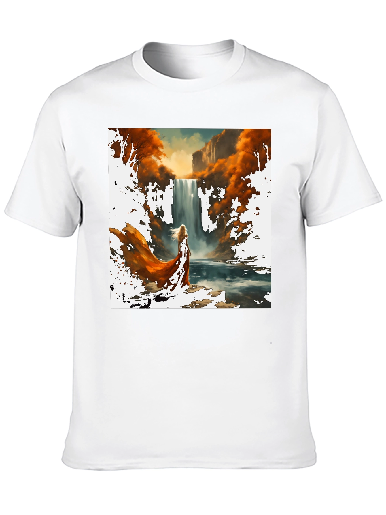 Waterfall Art Print Black T-Shirt