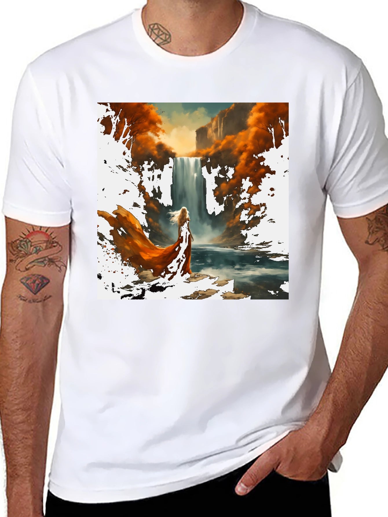 Waterfall Art Print Black T-Shirt