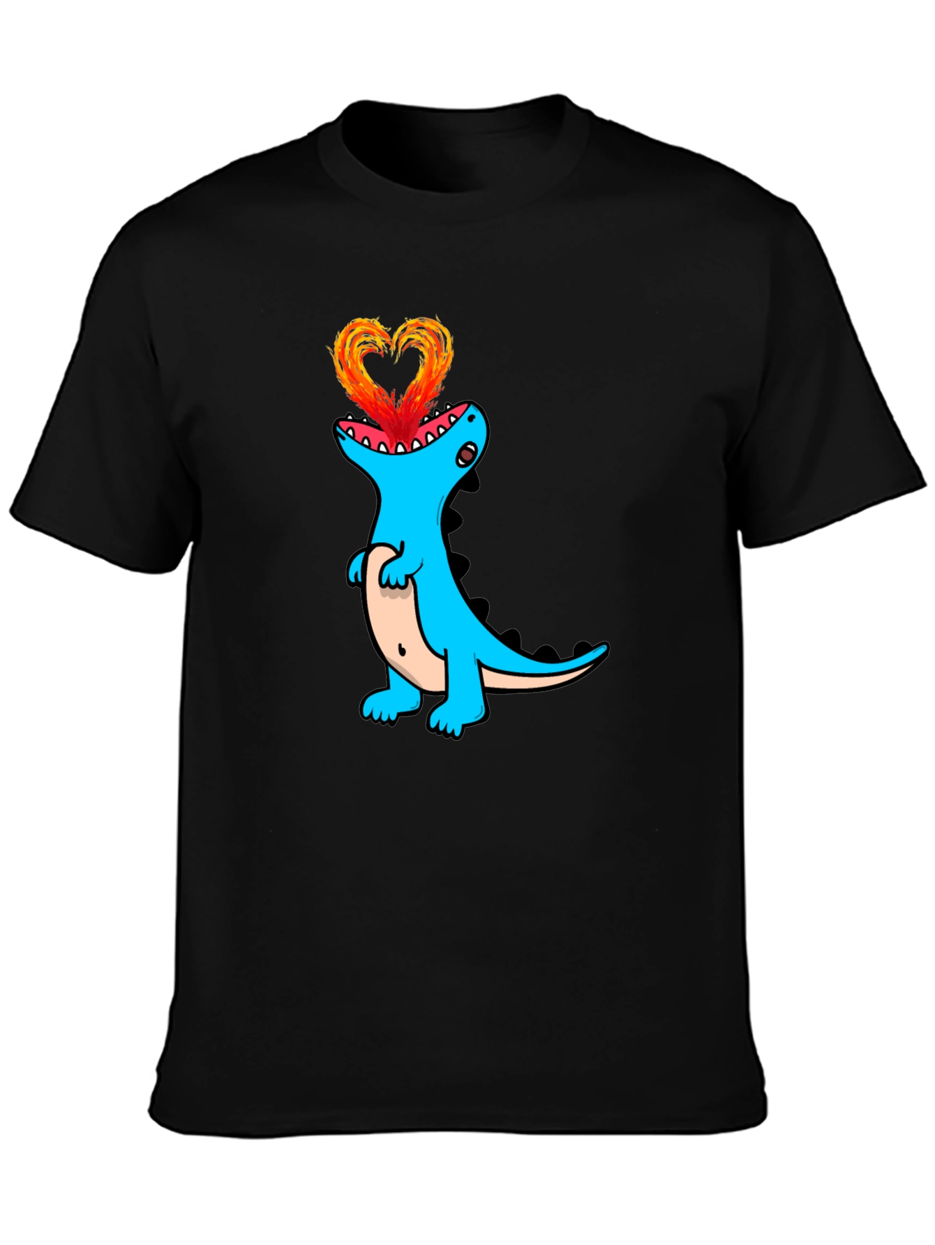 Dino Love Black T-Shirt - Heart Fire Design