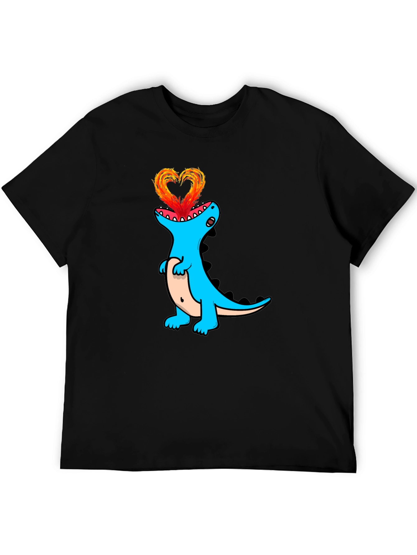 Dino Love Black T-Shirt - Heart Fire Design