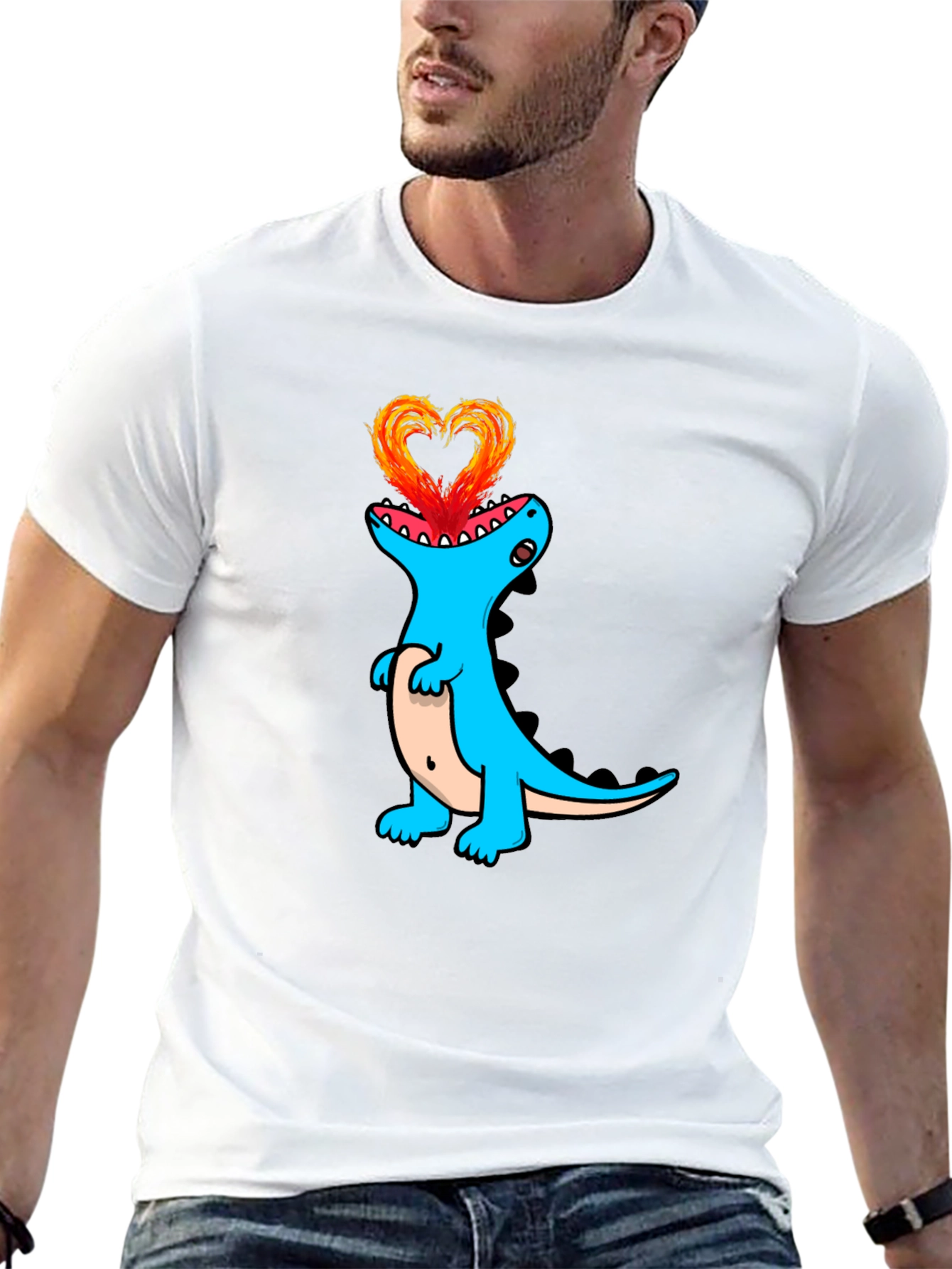 Dino Love Black T-Shirt - Heart Fire Design