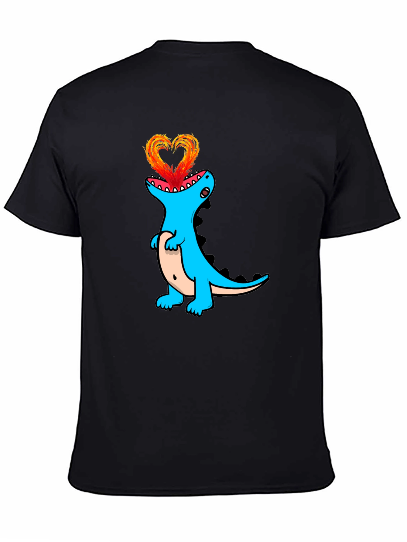 Dino Love Black T-Shirt - Heart Fire Design