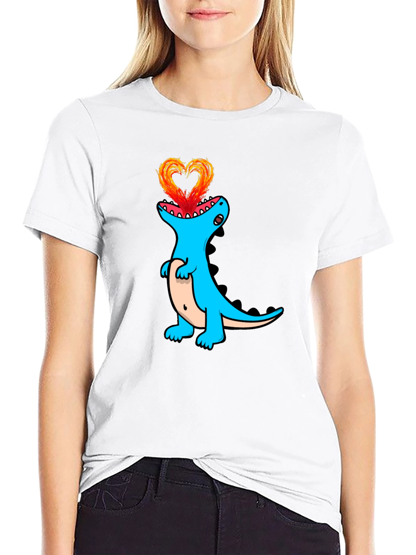 Dino Love Black T-Shirt - Heart Fire Design
