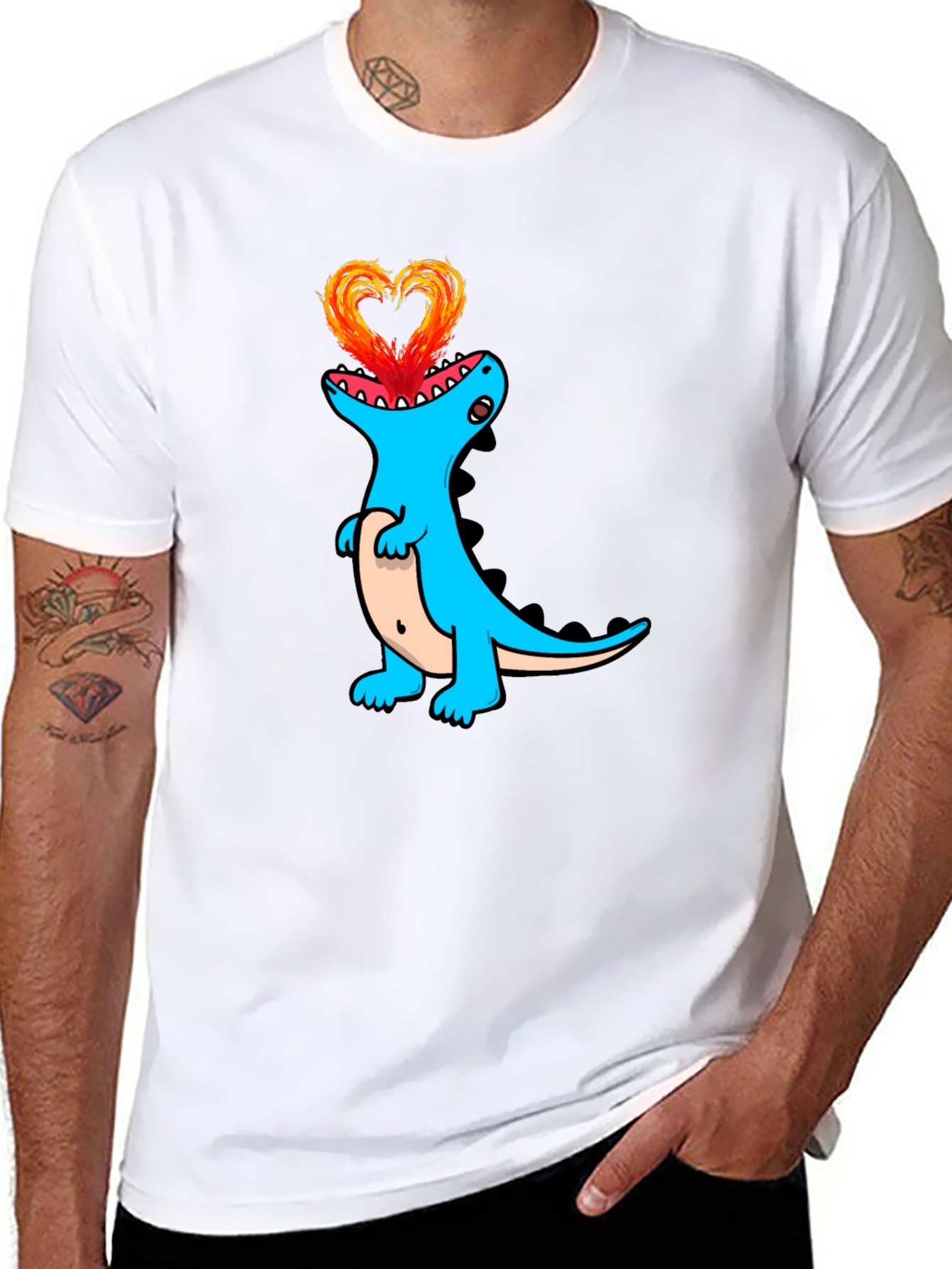 Dino Love Black T-Shirt - Heart Fire Design