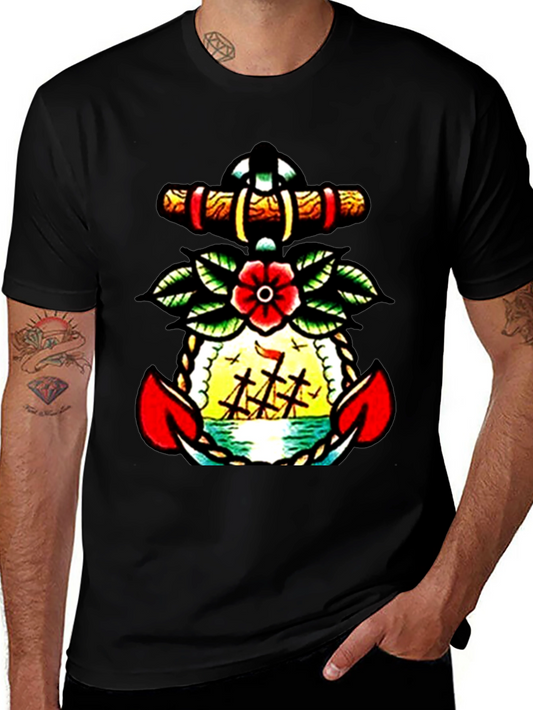 Nautical Anchor Tattoo Graphic Mens T-Shirt