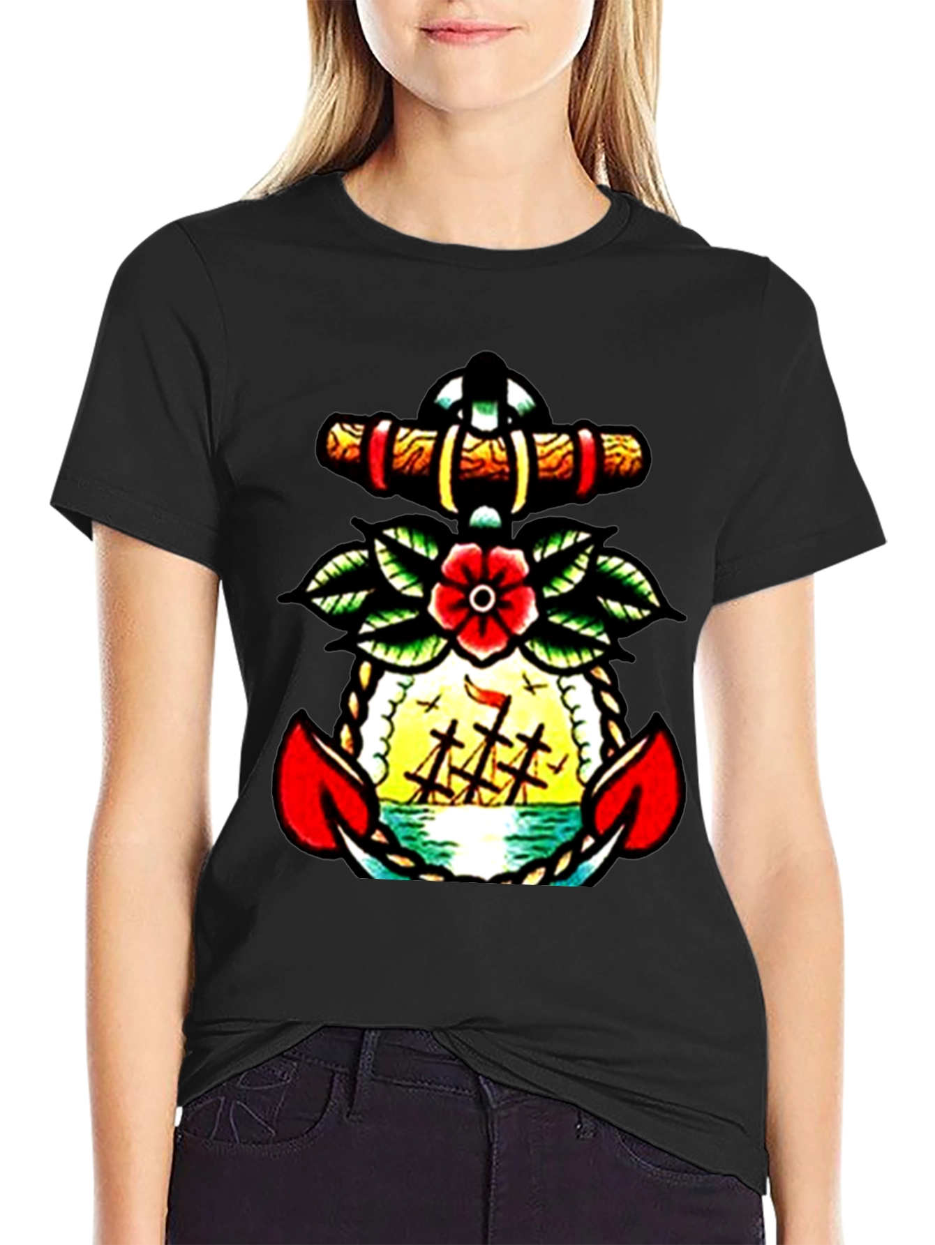 Nautical Anchor Tattoo Graphic Mens T-Shirt