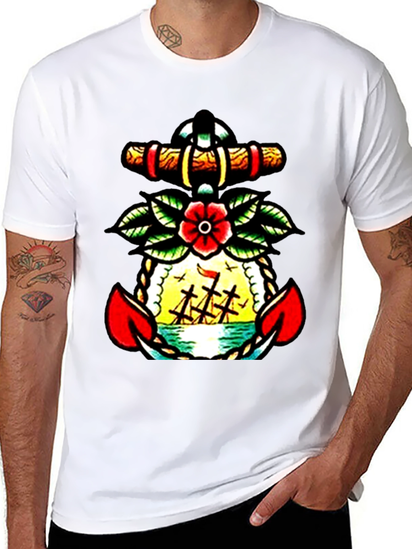 Nautical Anchor Tattoo Graphic Mens T-Shirt