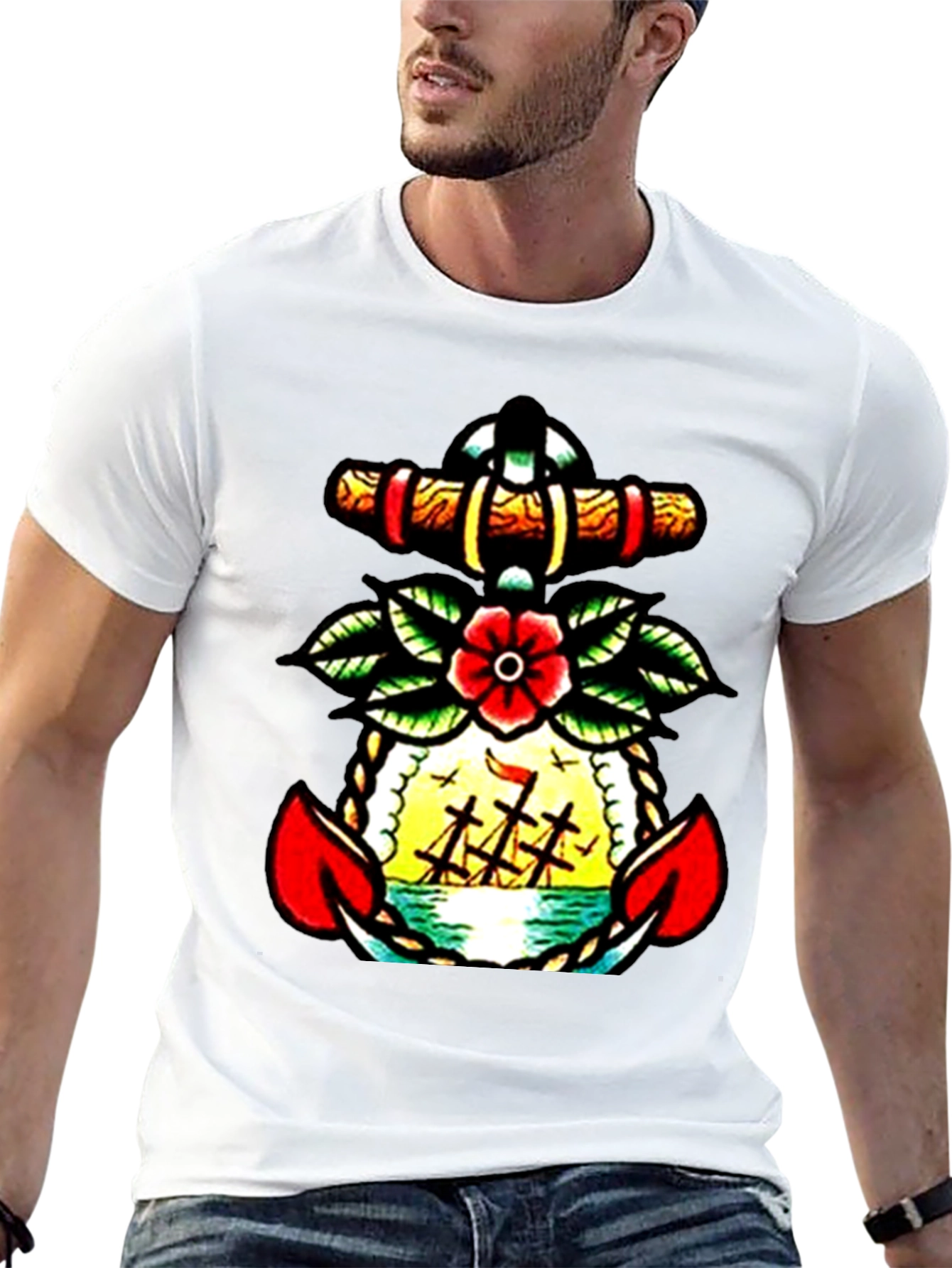 Nautical Anchor Tattoo Graphic Mens T-Shirt