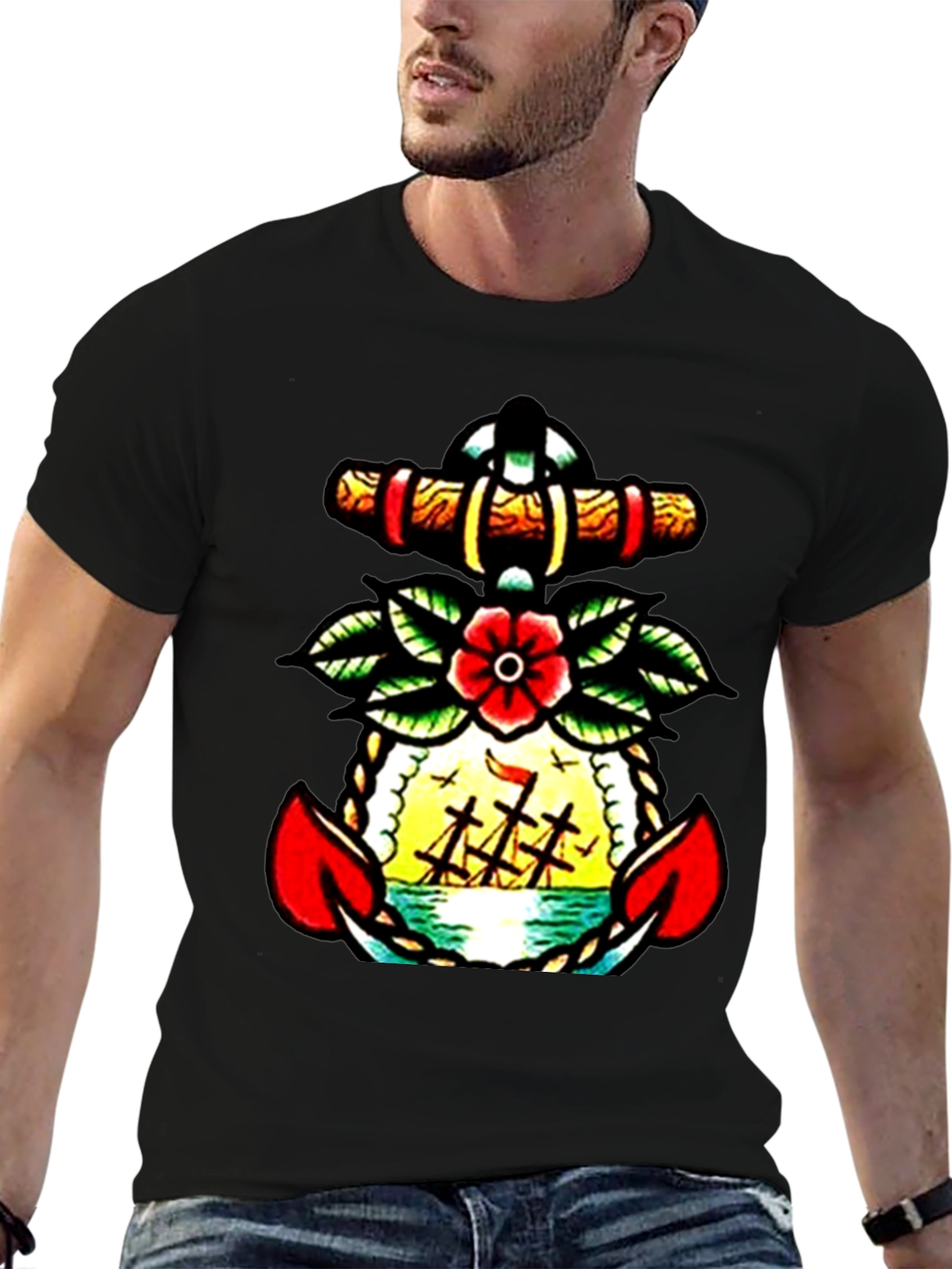 Nautical Anchor Tattoo Graphic Mens T-Shirt