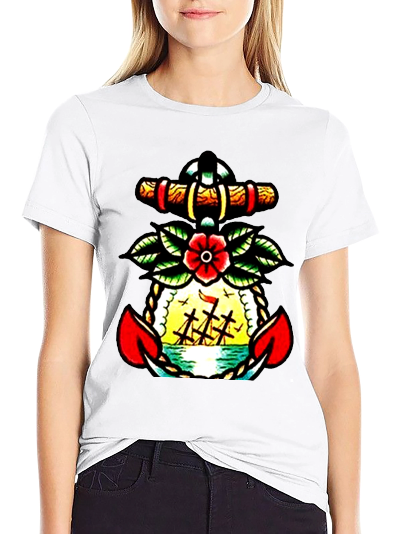 Nautical Anchor Tattoo Graphic Mens T-Shirt