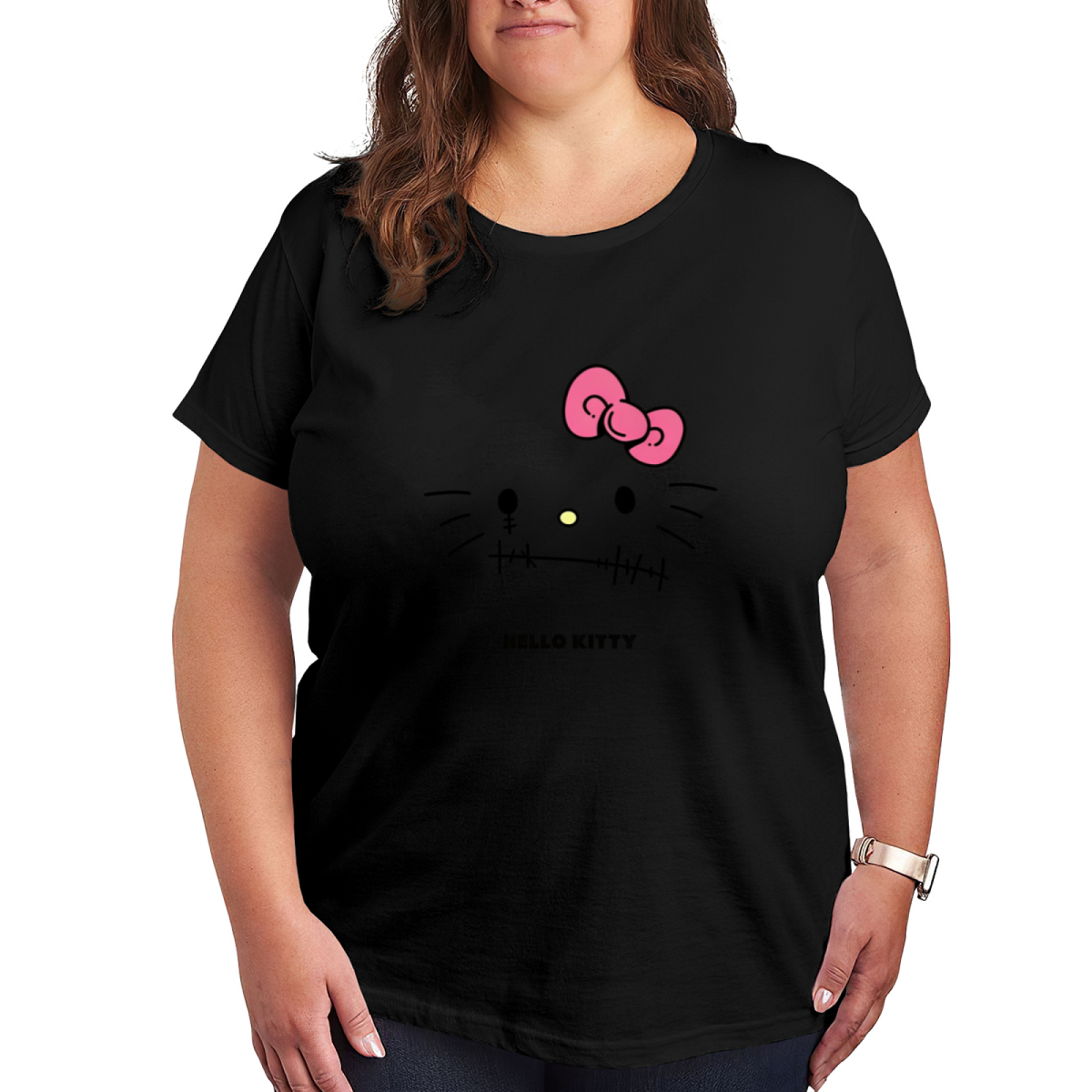 Spooky Stitched?Mouth Hello Kitty Horror Vibe Plus?Size Tee