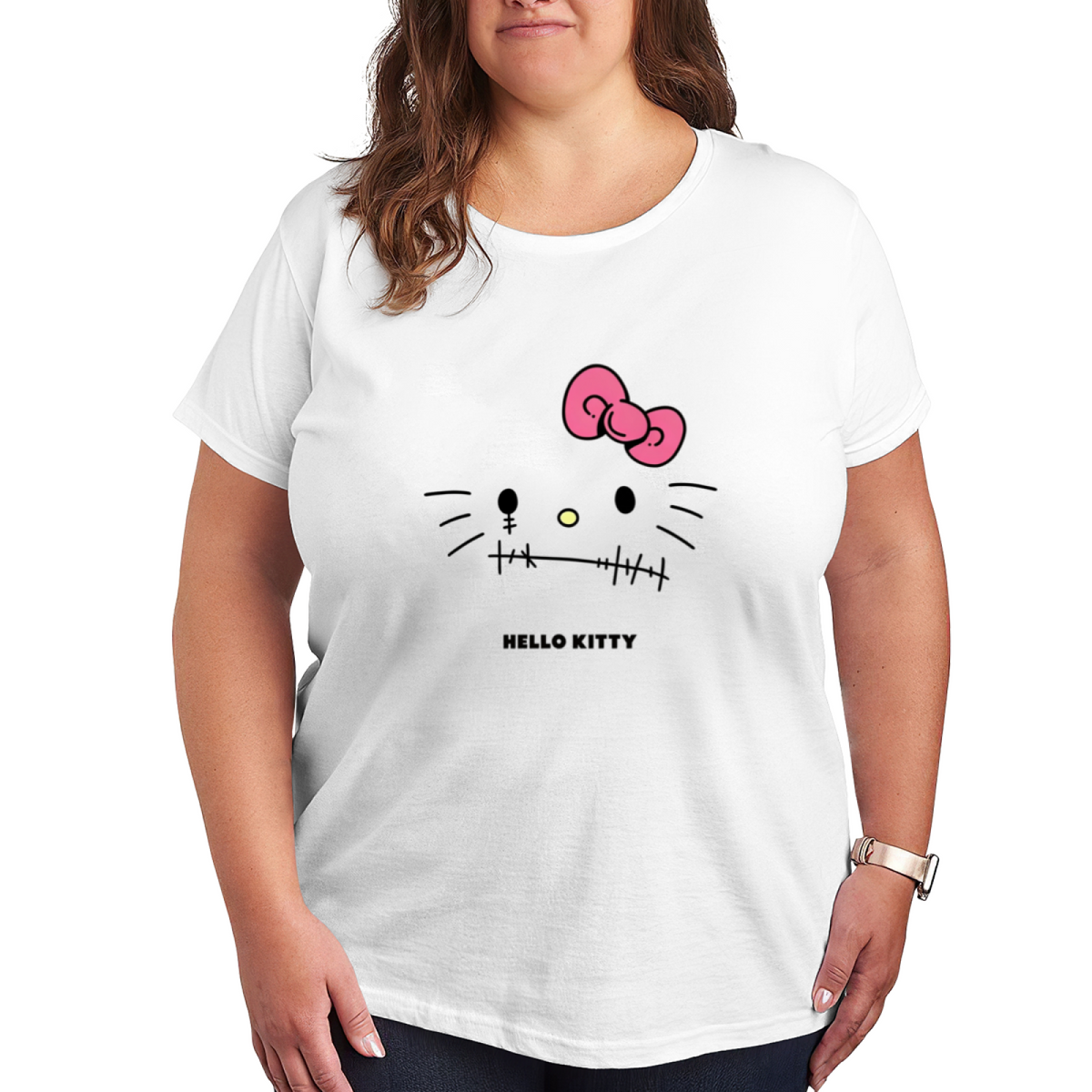 Spooky Stitched?Mouth Hello Kitty Horror Vibe Plus?Size Tee