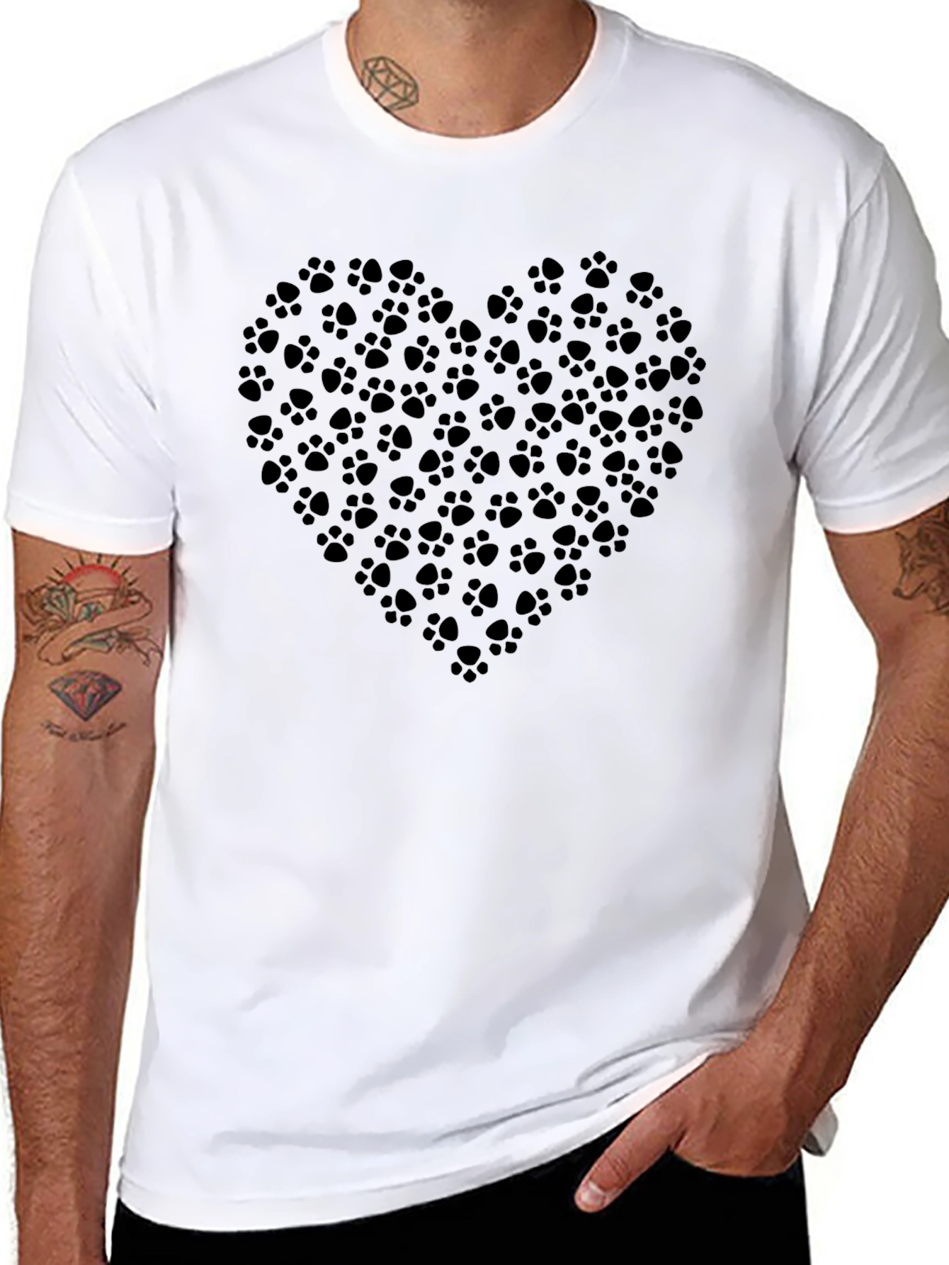 Paw Print Heart Graphic Tee - Mens Black T-Shirt