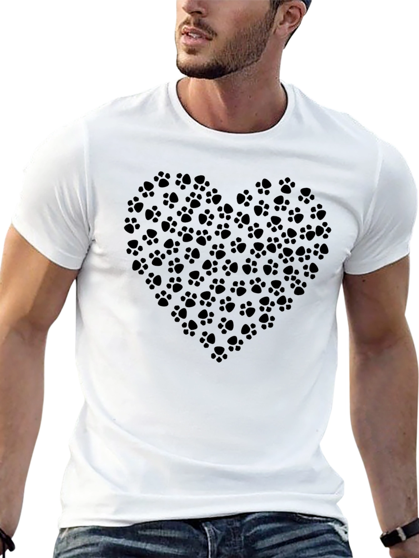 Paw Print Heart Graphic Tee - Mens Black T-Shirt