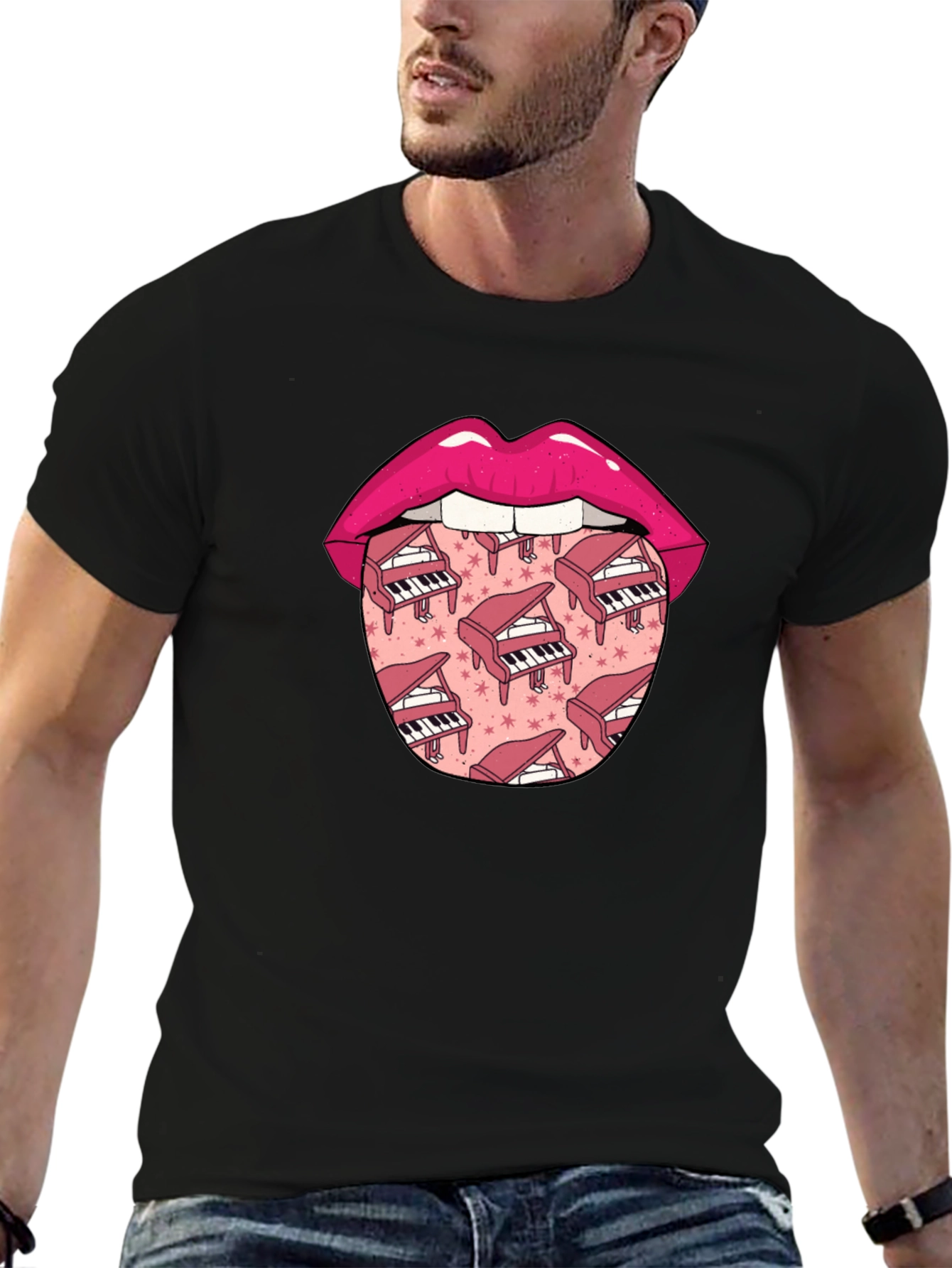 Piano Lips Graphic Tee - Novelty Print T-Shirt