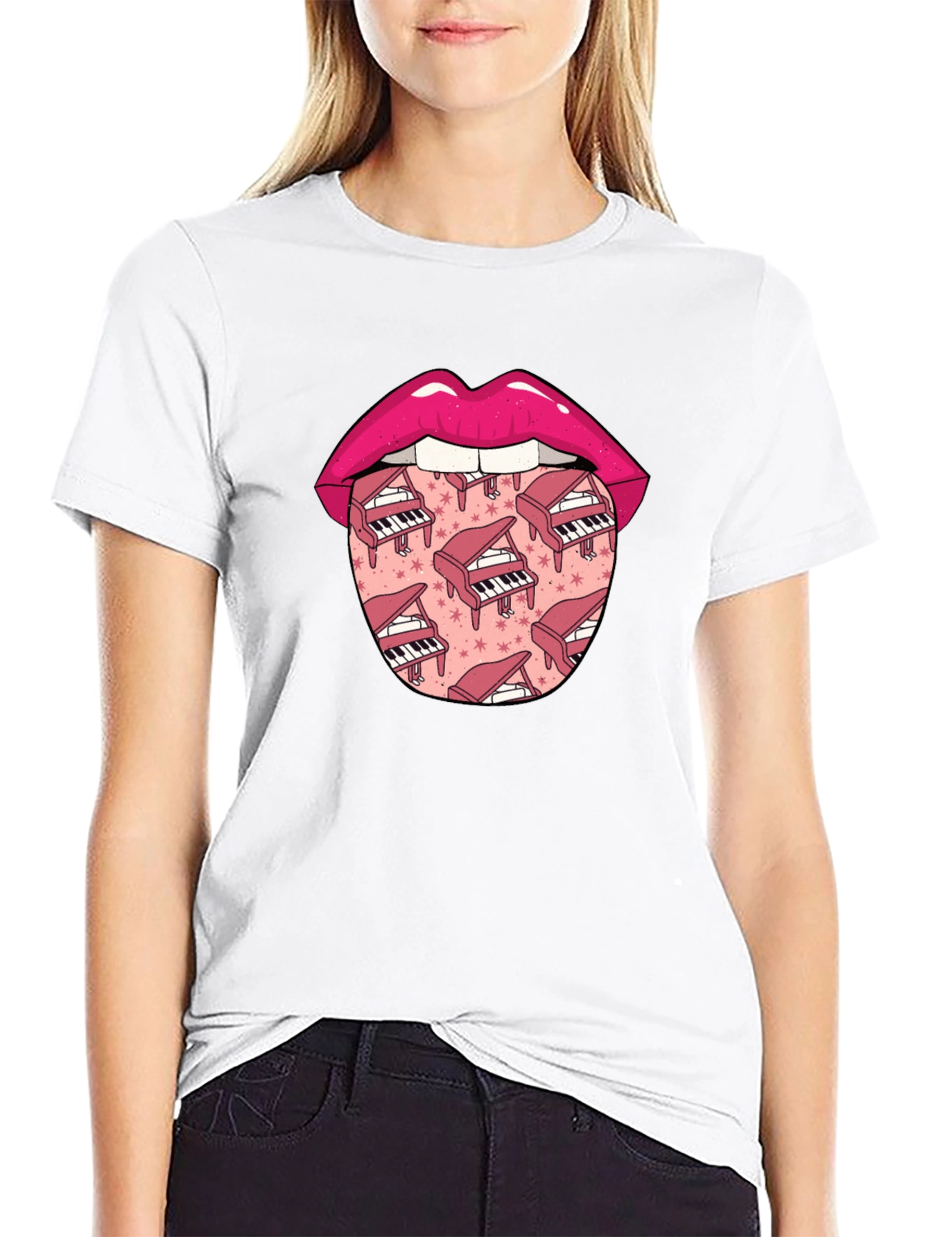 Piano Lips Graphic Tee - Novelty Print T-Shirt