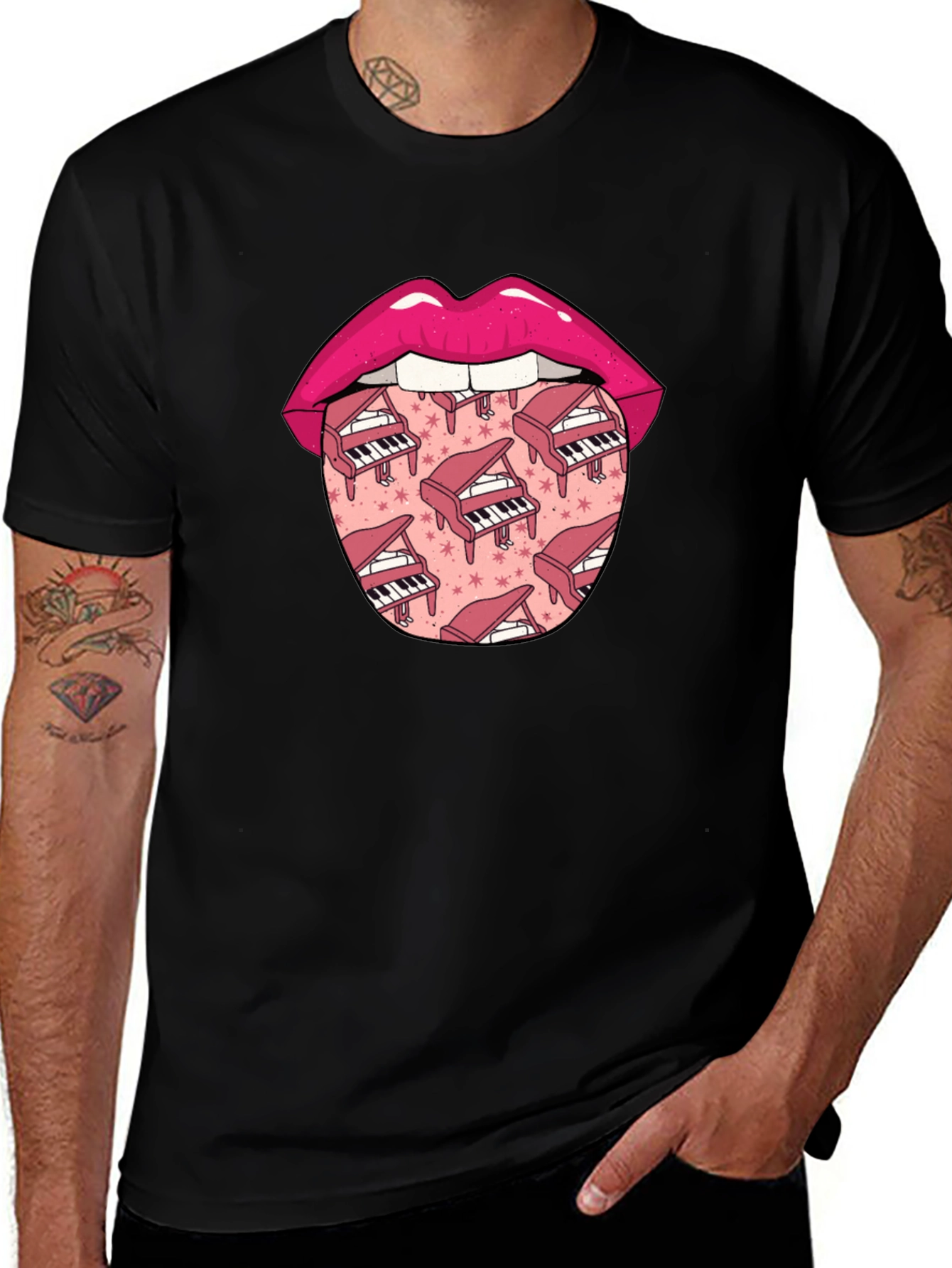 Piano Lips Graphic Tee - Novelty Print T-Shirt