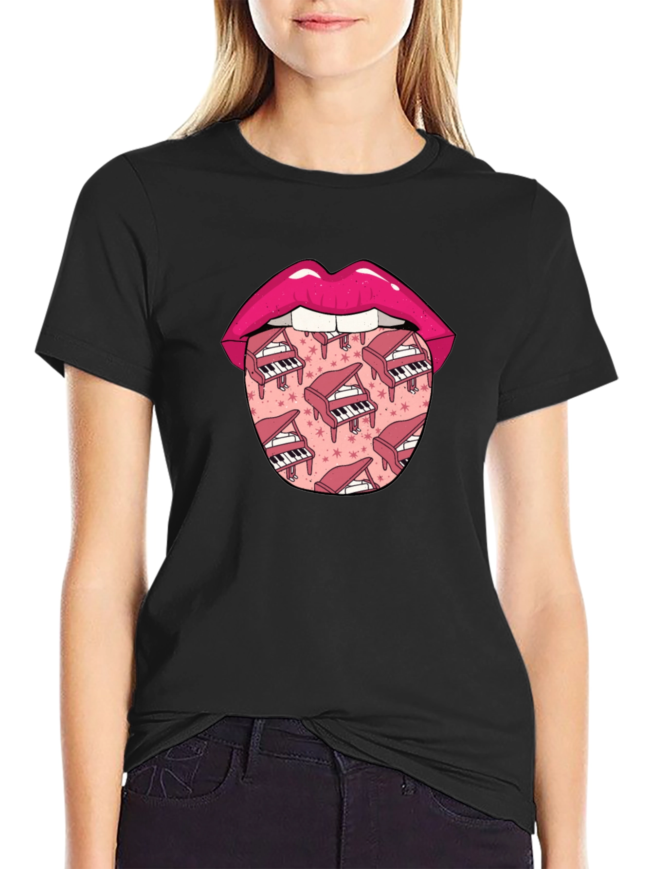 Piano Lips Graphic Tee - Novelty Print T-Shirt