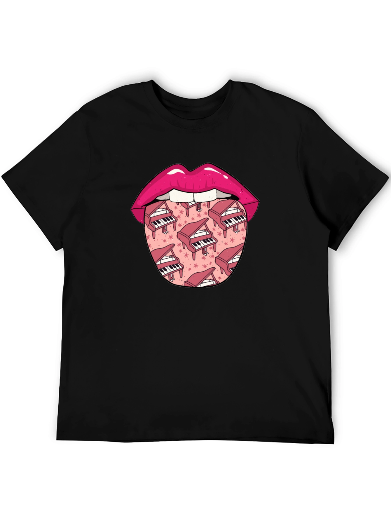 Piano Lips Graphic Tee - Novelty Print T-Shirt