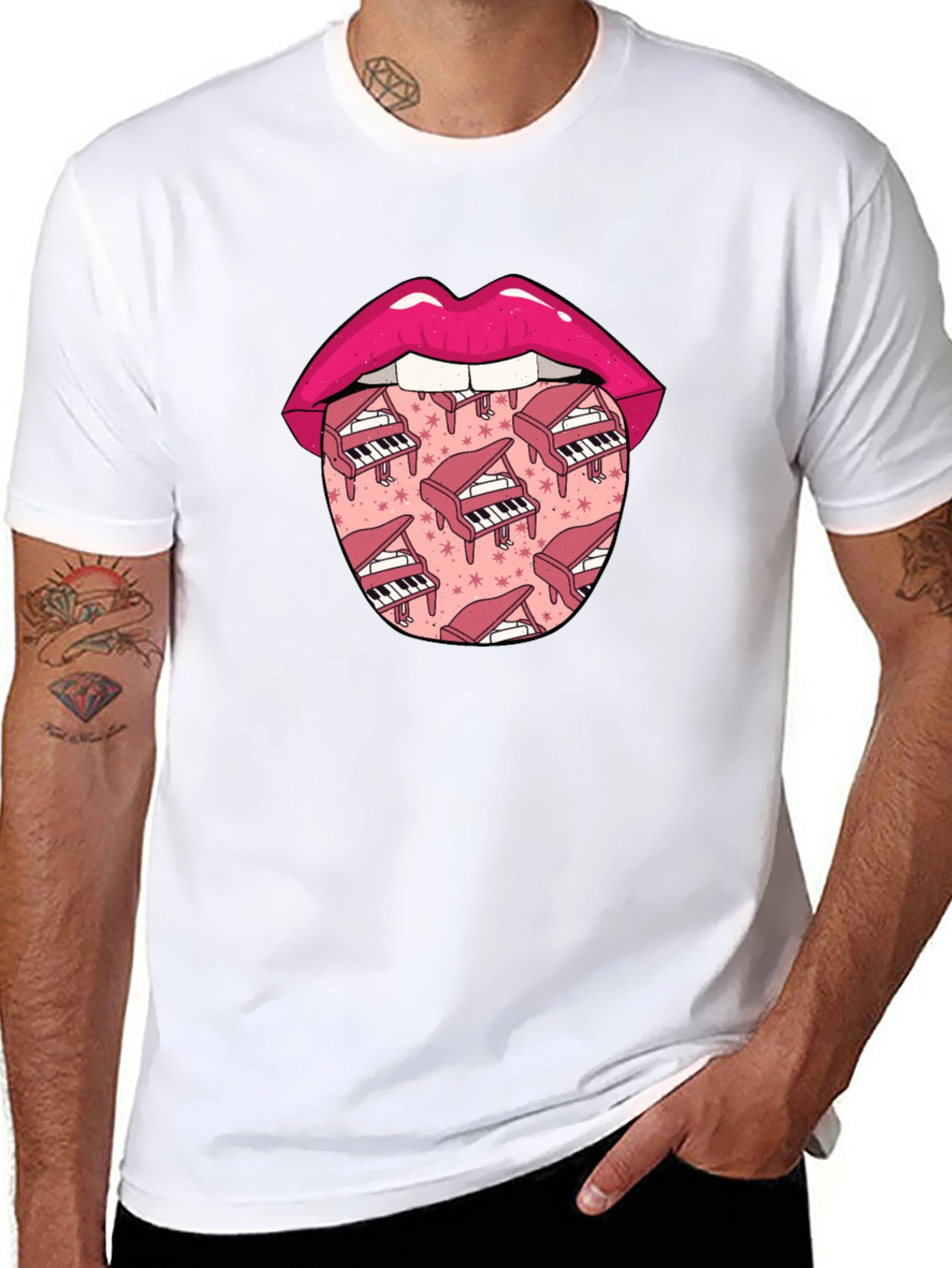 Piano Lips Graphic Tee - Novelty Print T-Shirt