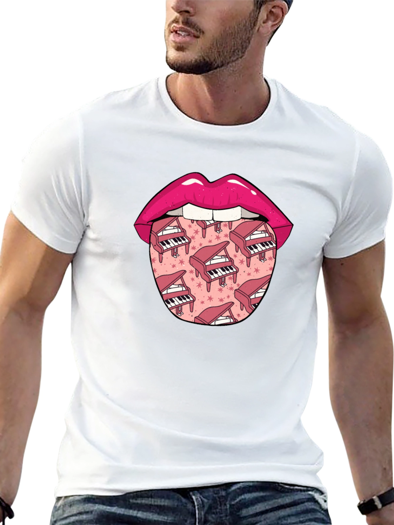 Piano Lips Graphic Tee - Novelty Print T-Shirt