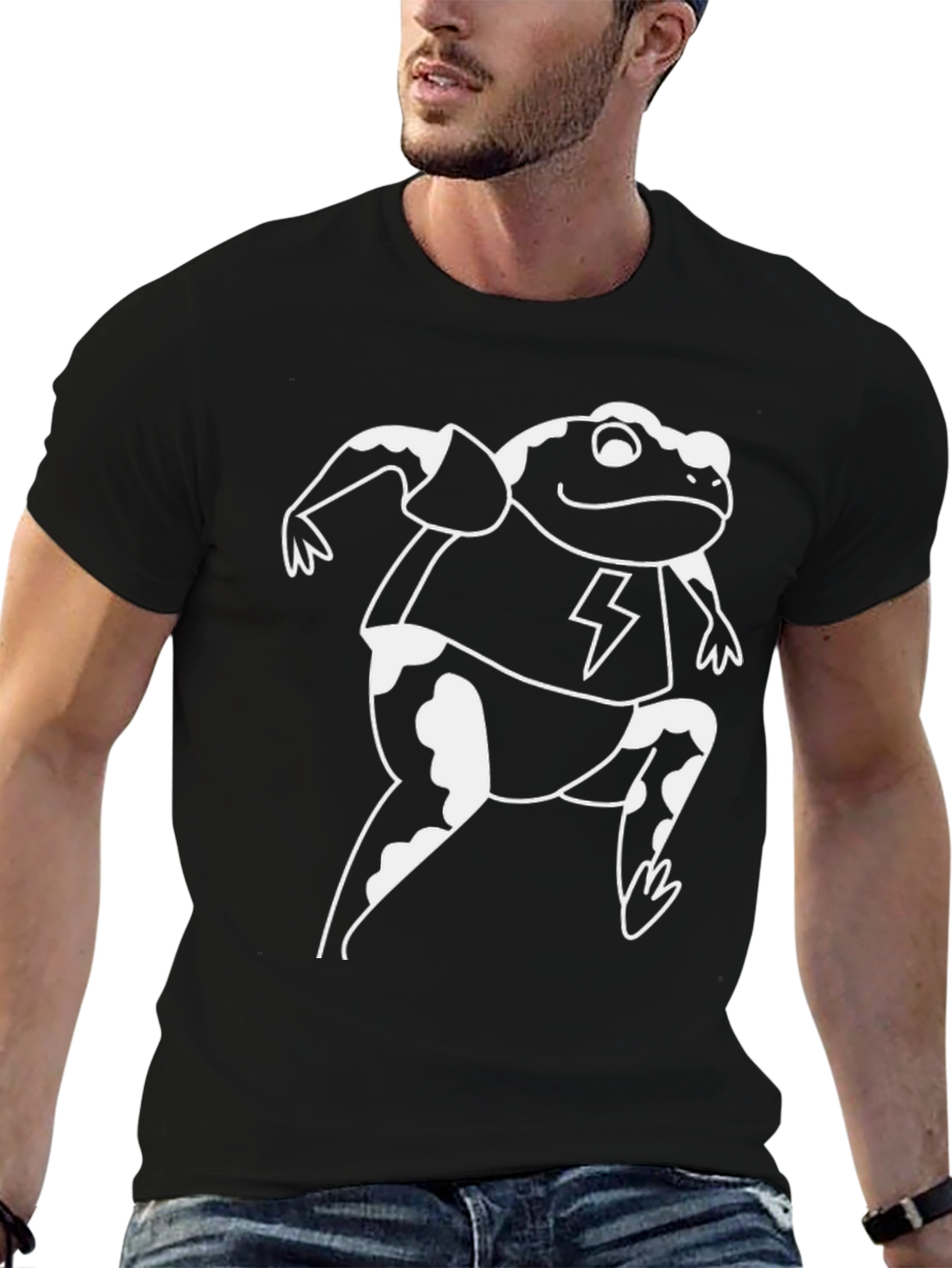 Funny Frog Lightning Bolt Graphic Black T-Shirt