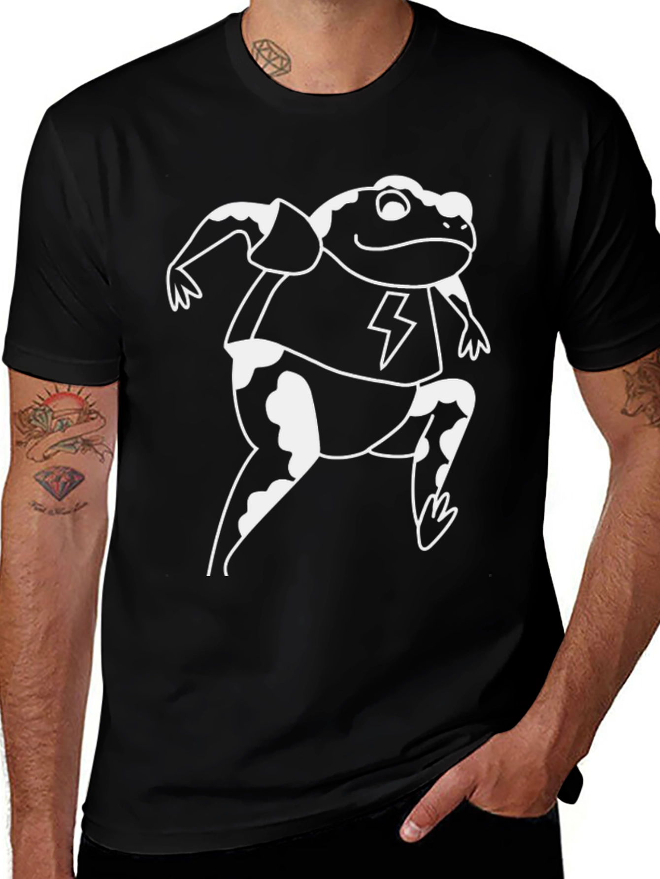 Funny Frog Lightning Bolt Graphic Black T-Shirt