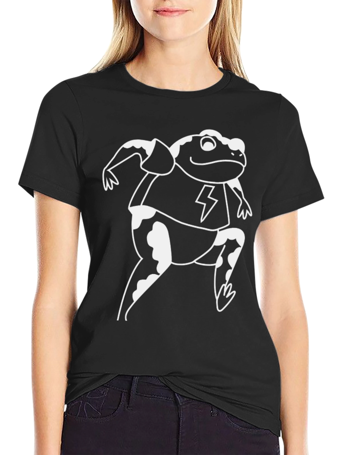 Funny Frog Lightning Bolt Graphic Black T-Shirt
