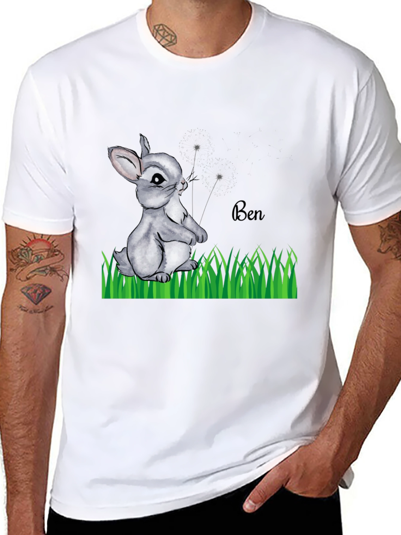 Cute Bunny Ben Black T-Shirt