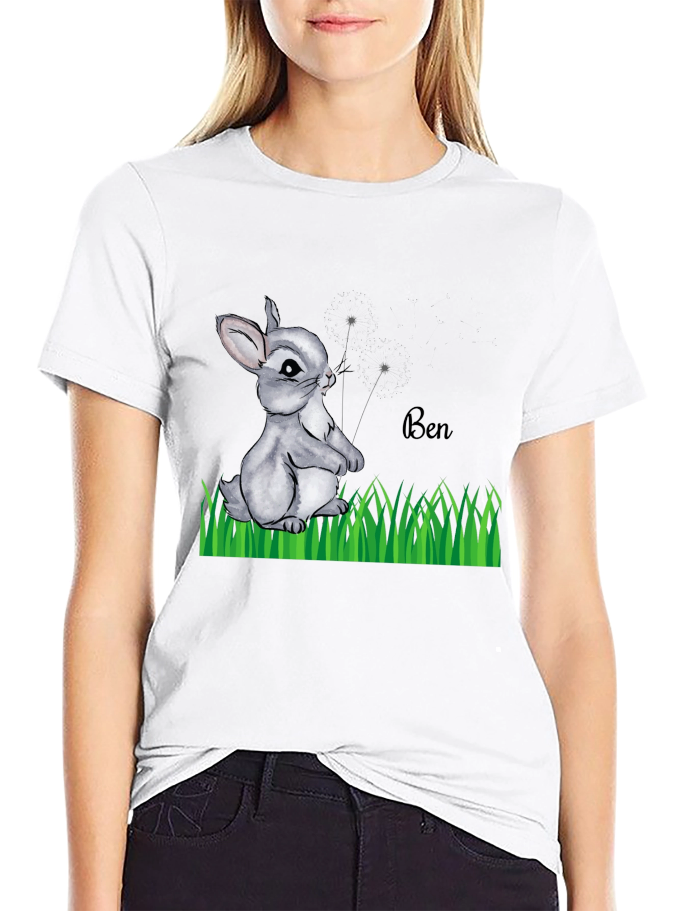 Cute Bunny Ben Black T-Shirt