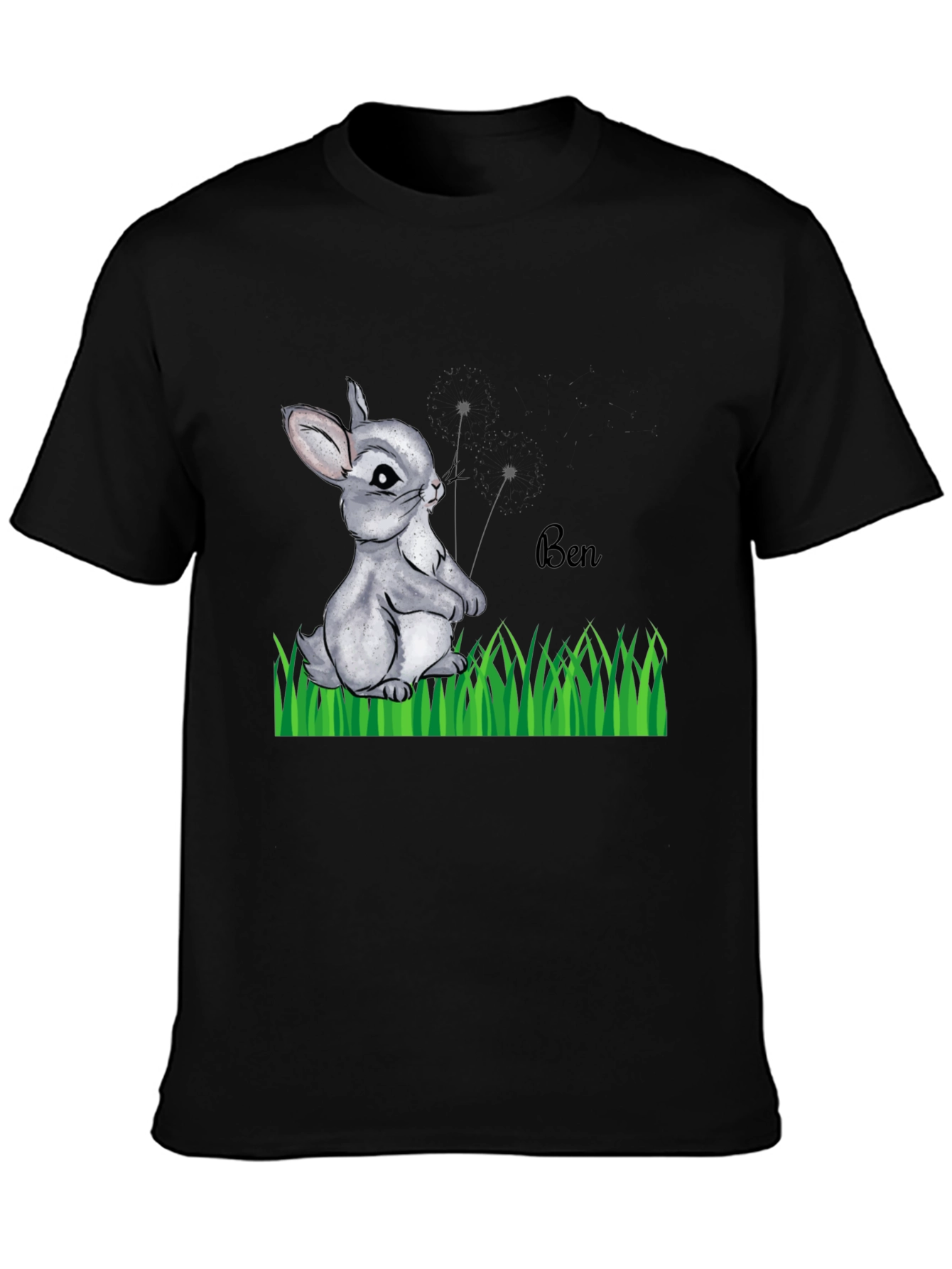 Cute Bunny Ben Black T-Shirt