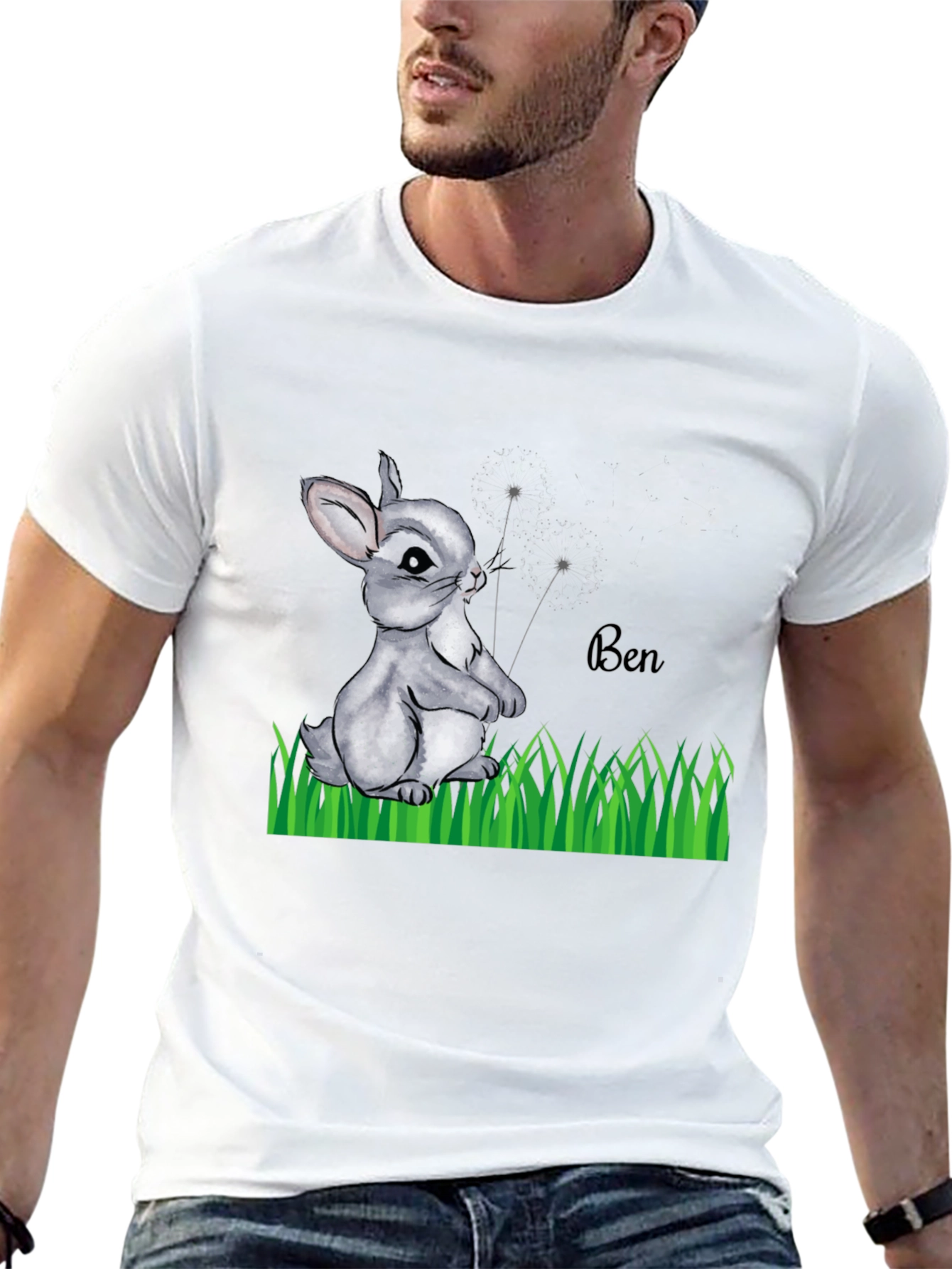 Cute Bunny Ben Black T-Shirt