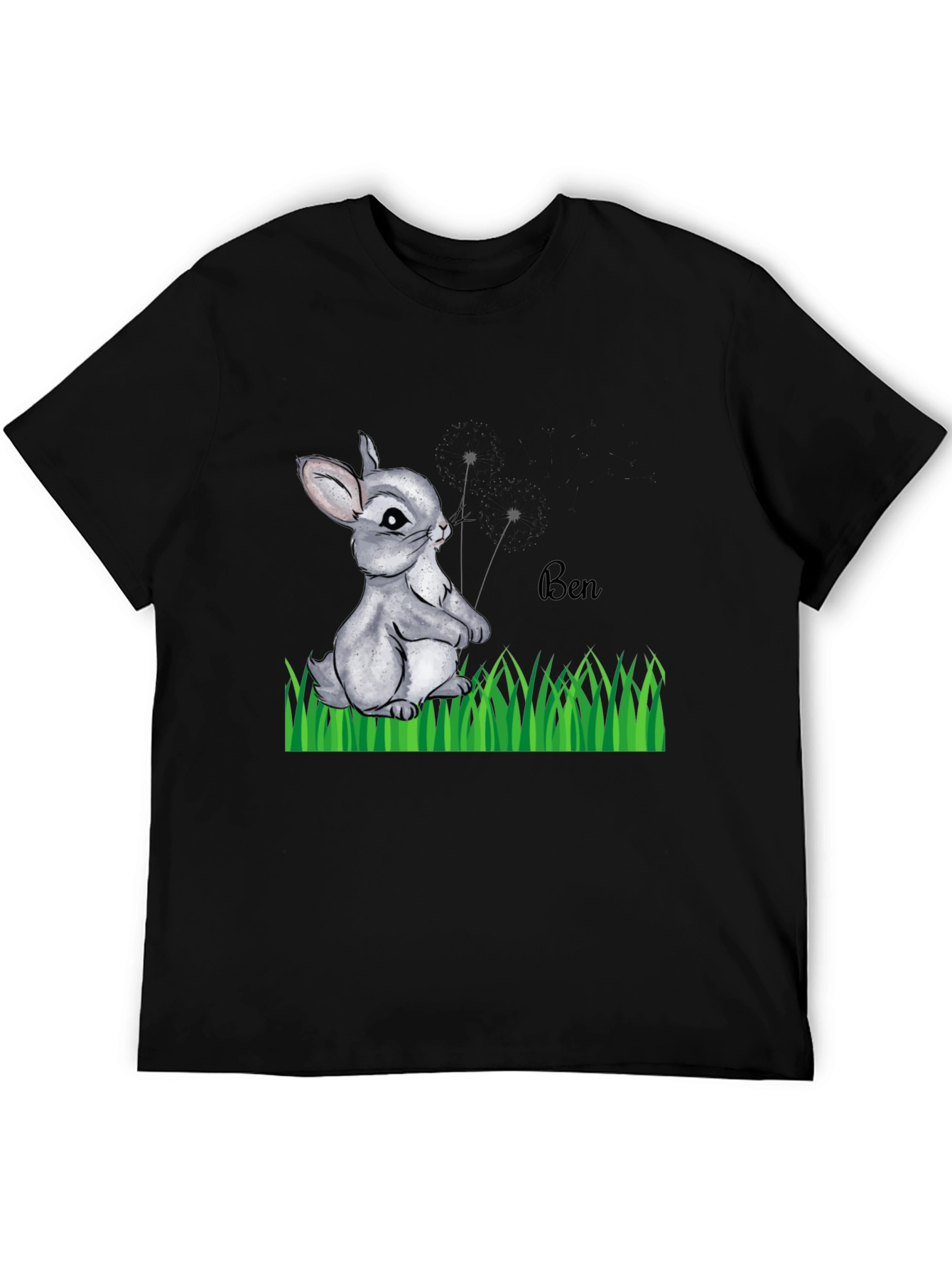 Cute Bunny Ben Black T-Shirt