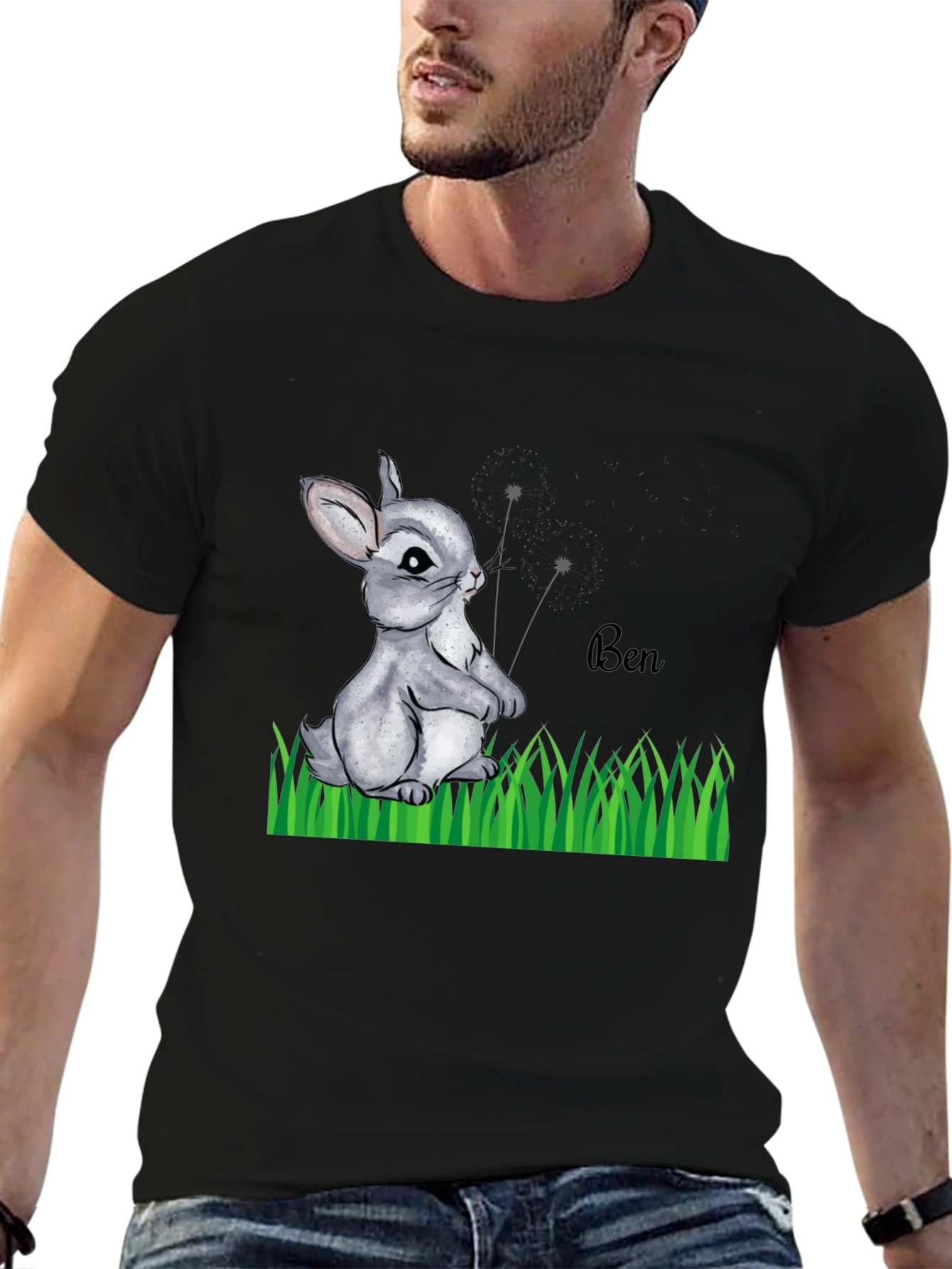 Cute Bunny Ben Black T-Shirt