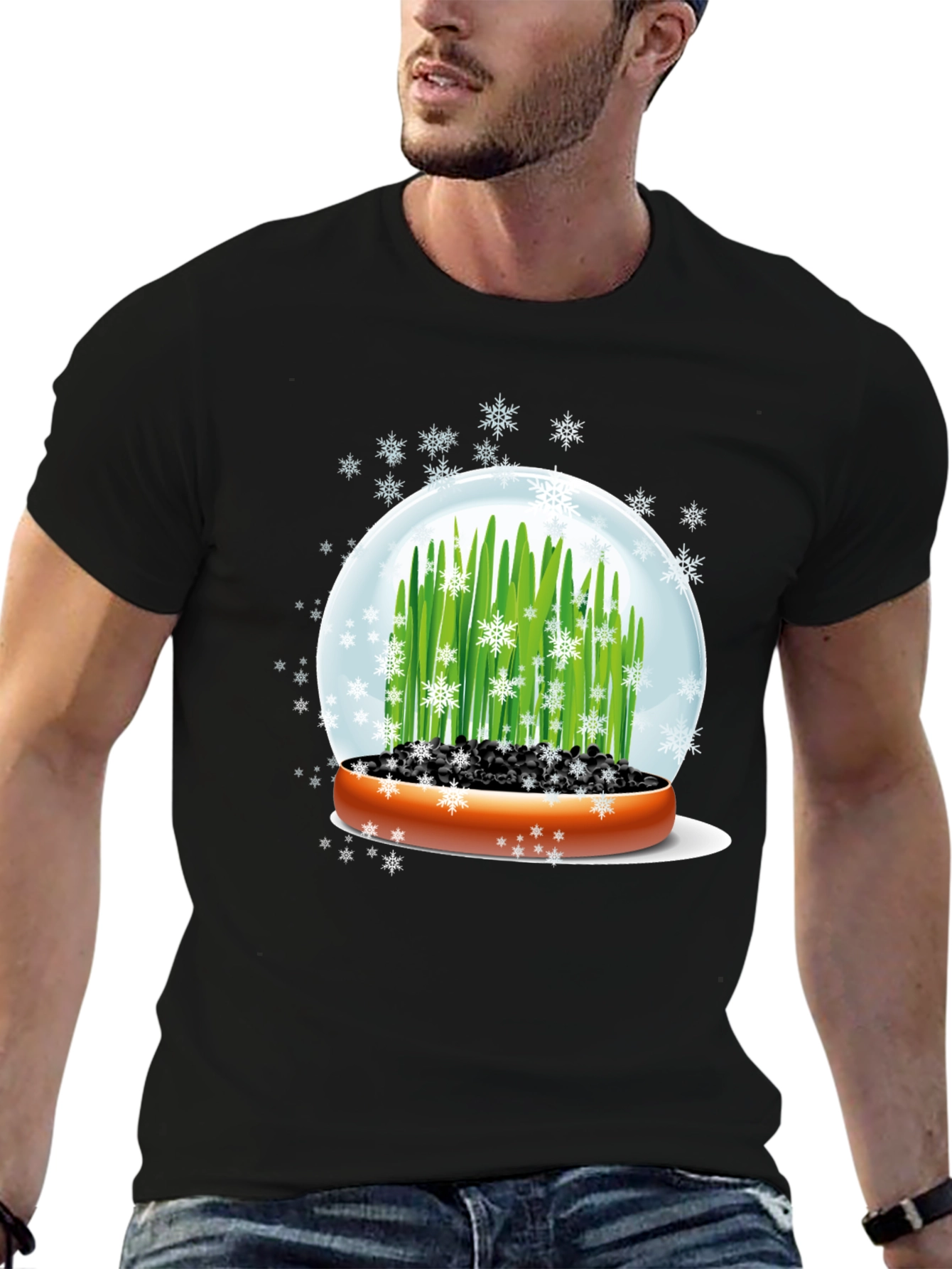 Snow Globe Wheatgrass Black T-Shirt