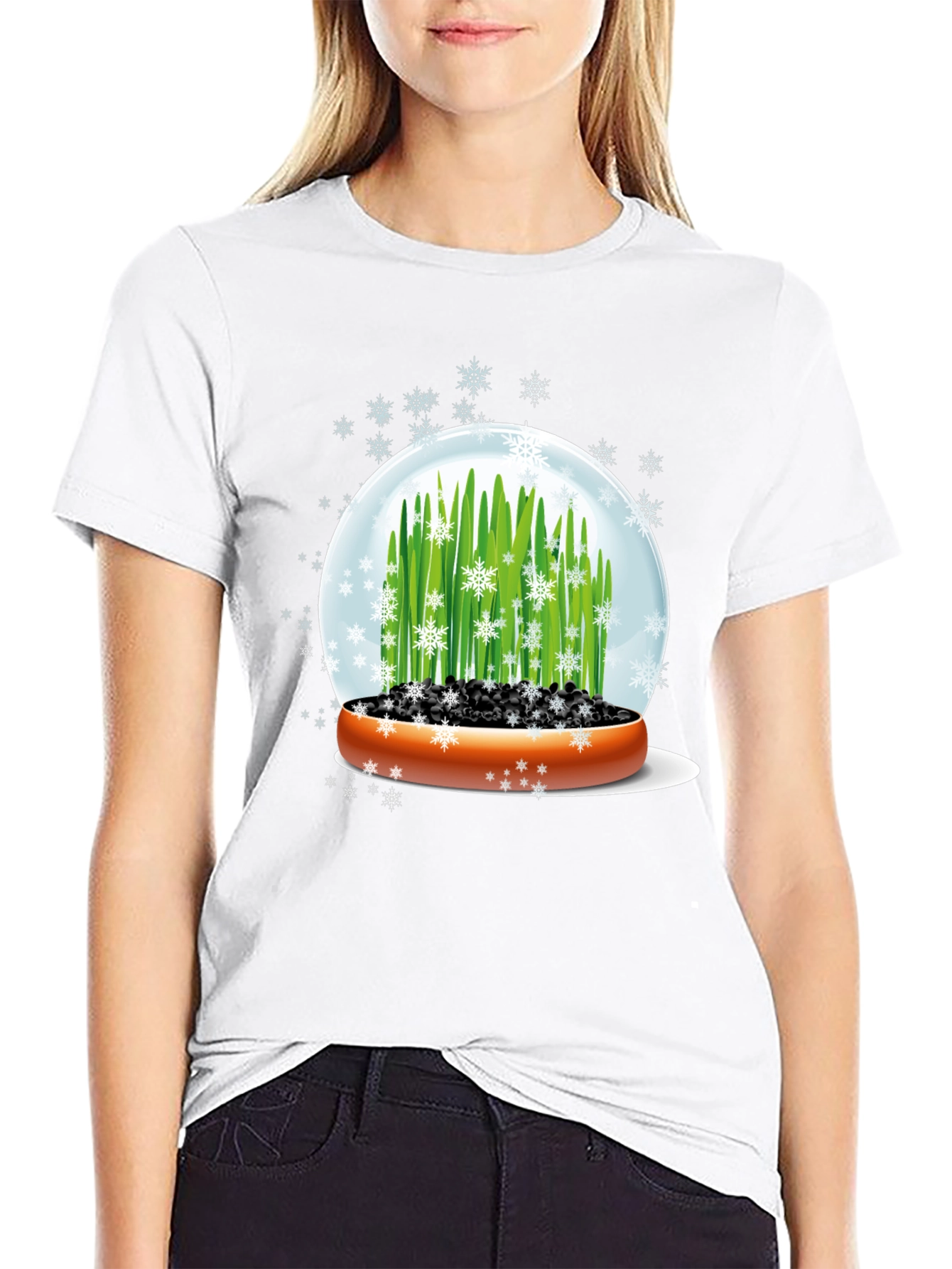 Snow Globe Wheatgrass Black T-Shirt