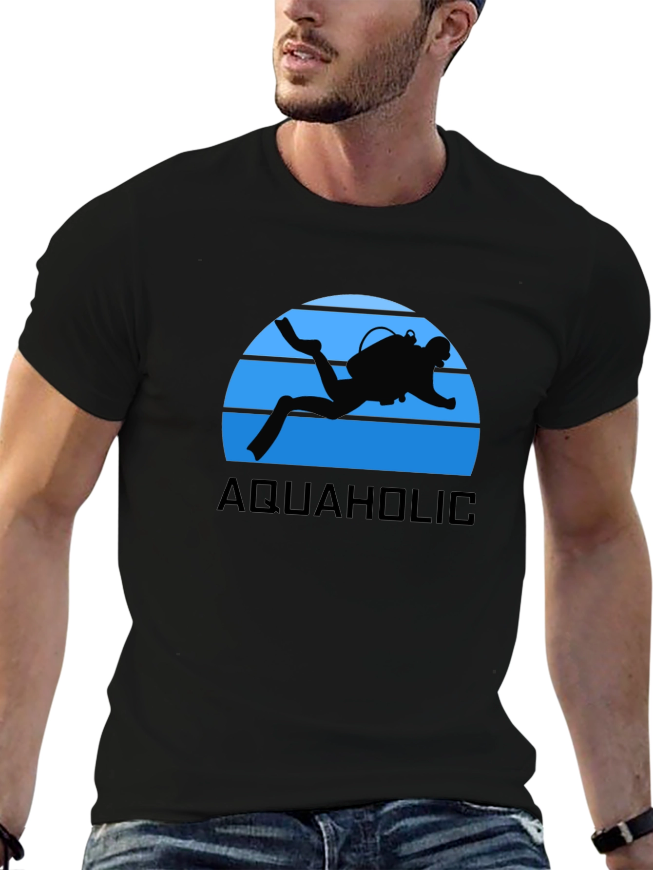 Aquaholic Scuba Diver Graphic T-Shirt - Black