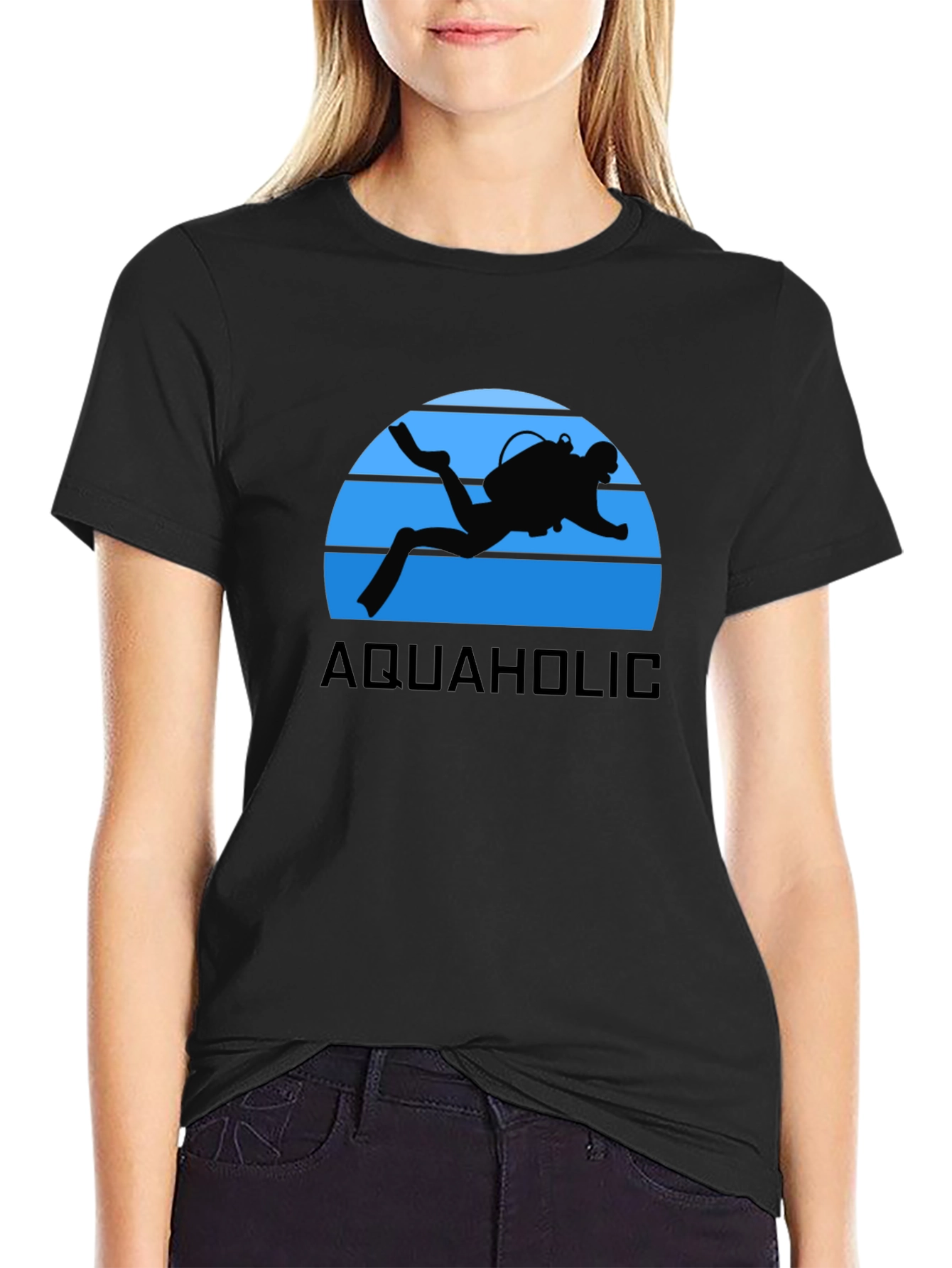 Aquaholic Scuba Diver Graphic T-Shirt - Black