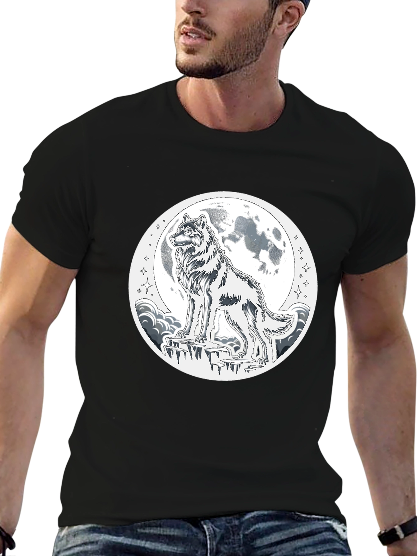 Wolf Moon Graphic T-Shirt - Black