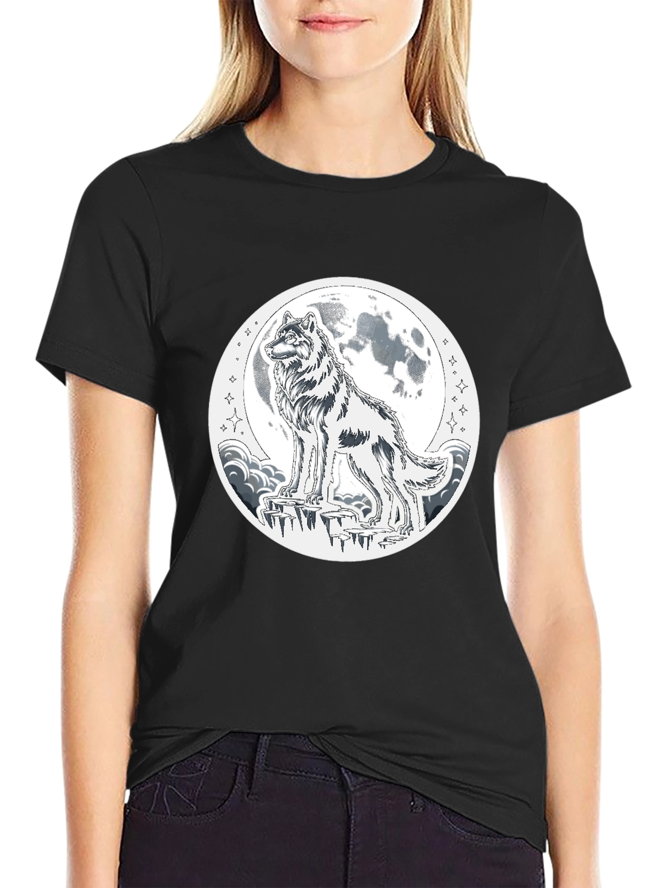 Wolf Moon Graphic T-Shirt - Black